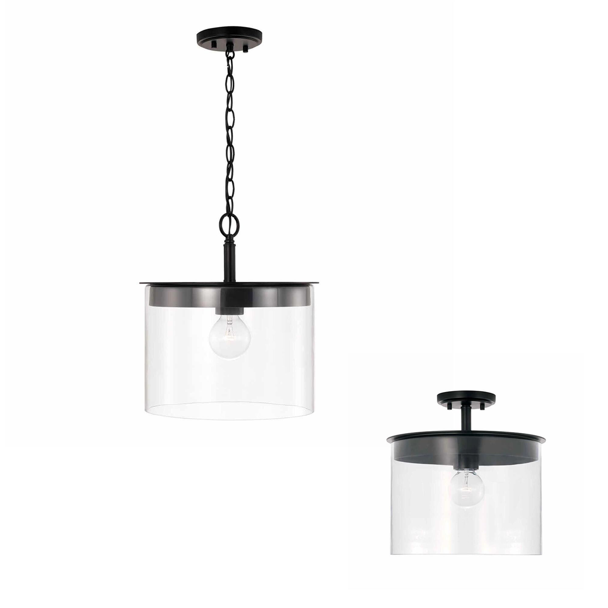 Shown in Matte Black finish and Clear glass