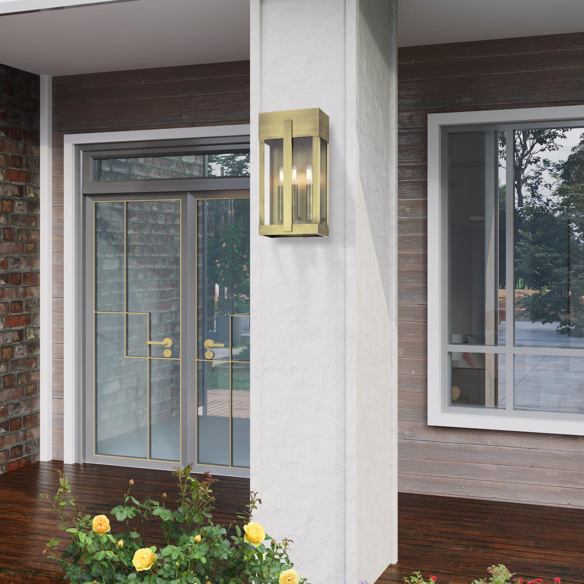 Shown in Antique Brass finish and Clear glass