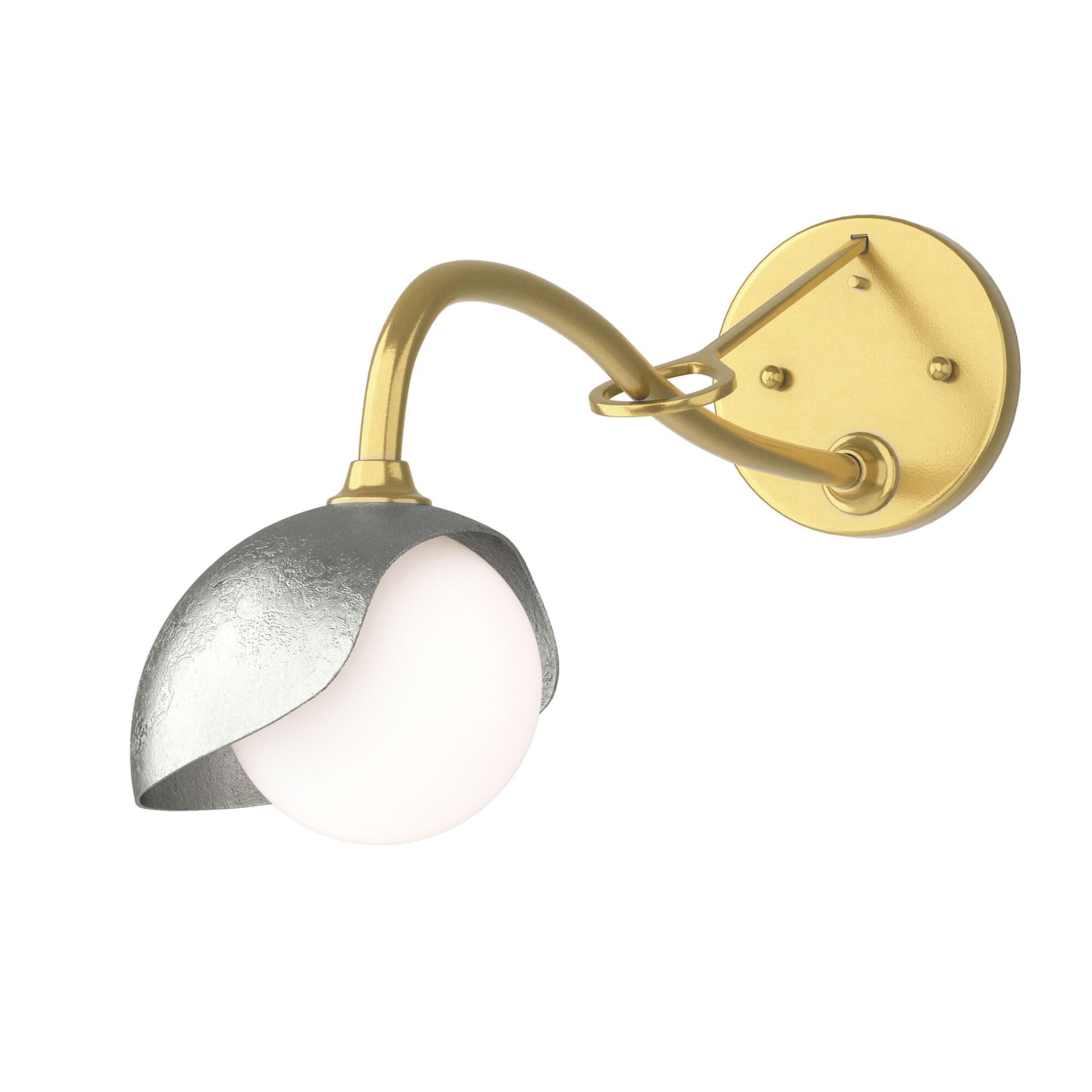 Shown in Modern Brass finish and Opal glass and Sterling (85) accent