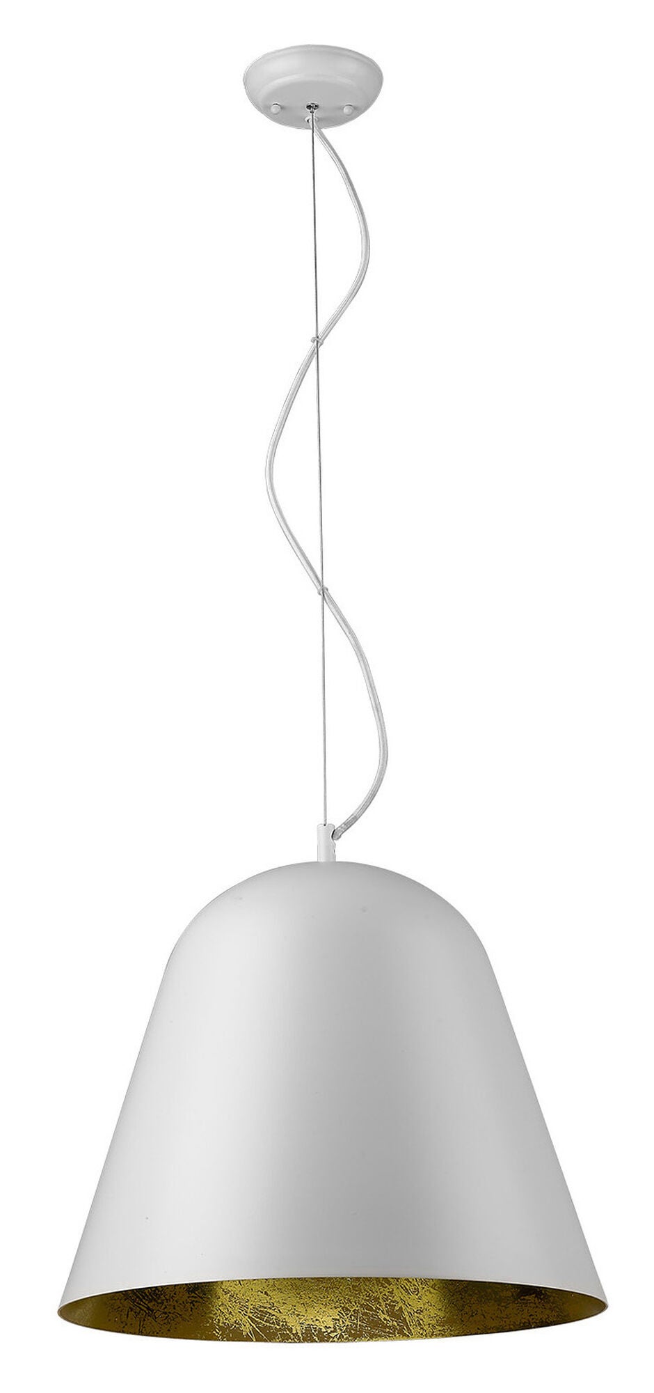 Shown in White finish and White glass and White Metal Cone Shaped  W/ Gold Leaf Interior shade