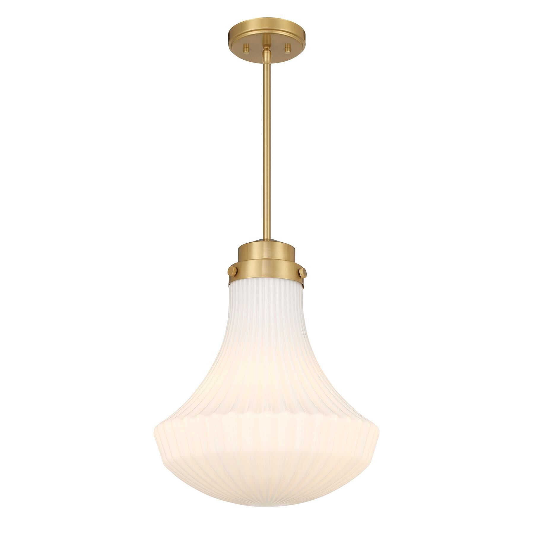 Shown in Warm Brass finish and White Ribbed glass