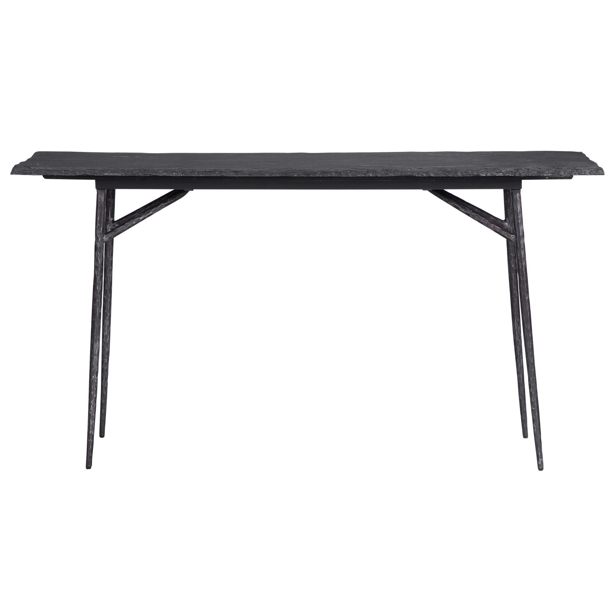 Shown in Showcasing A Modern Industrial Look, This Console Features Naturally Textured Black Slate With Organ finish