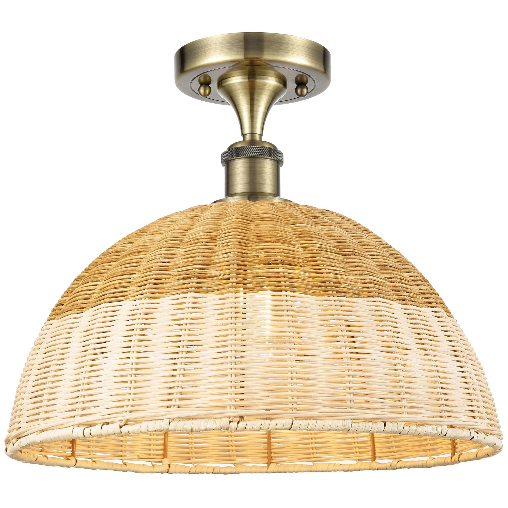Shown in Antique Brass finish and Natural shade