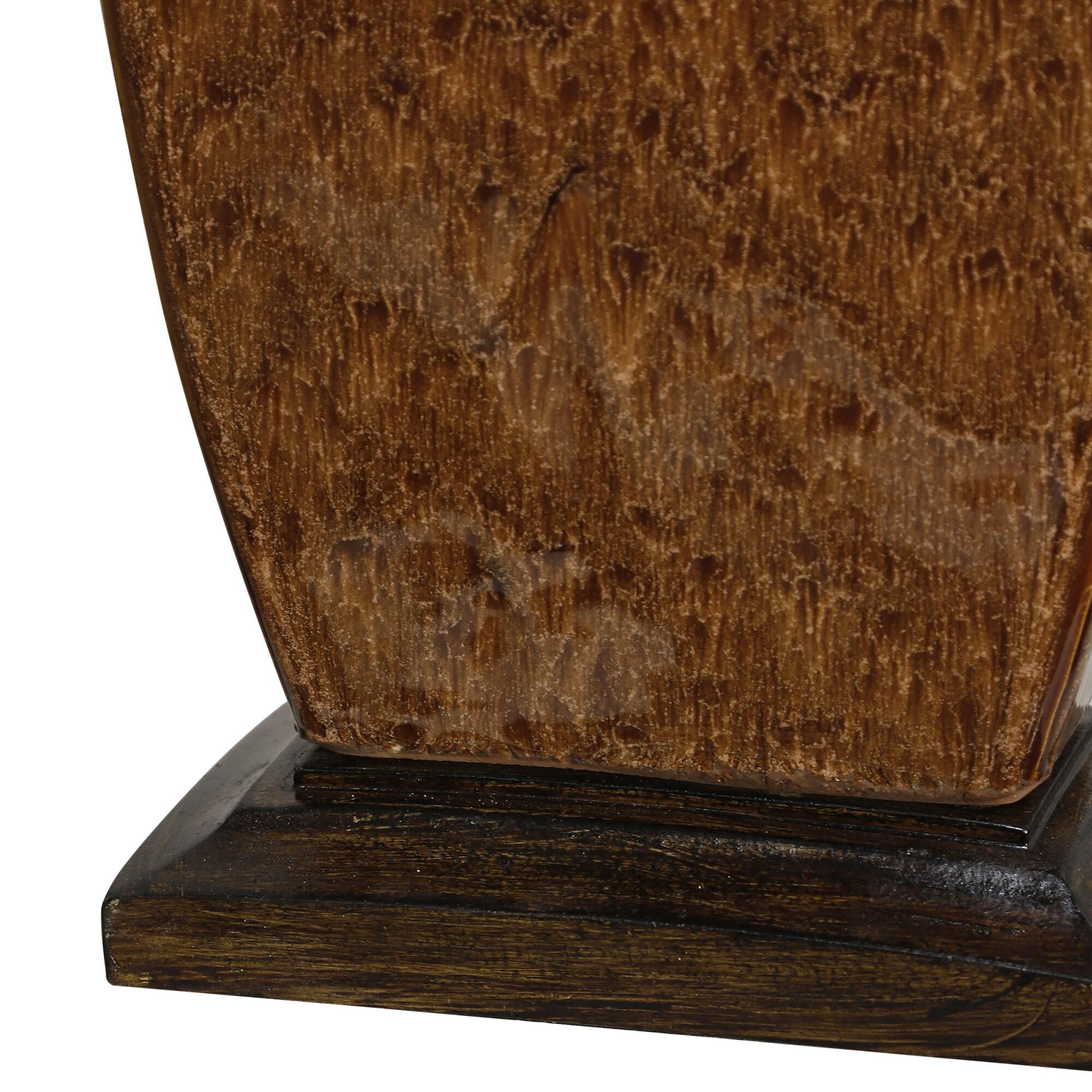 Shown in Brown And Turquoise finish and Cream Softback Fabric shade