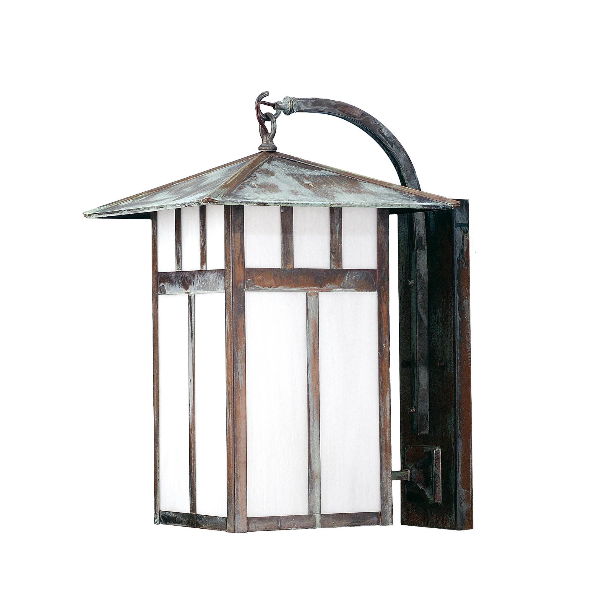 Shown in Verdigris Finish finish and White glass