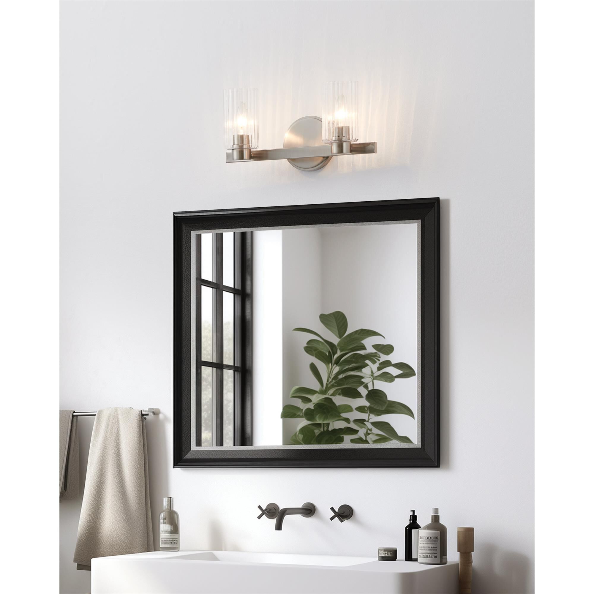 Shown in Brushed Nickel finish and Clear Ribbed glass