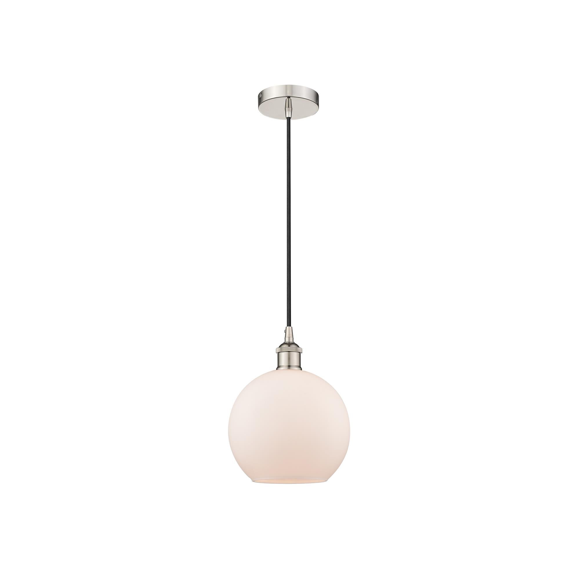 Shown in Polished Nickel finish and Cased Matte White glass
