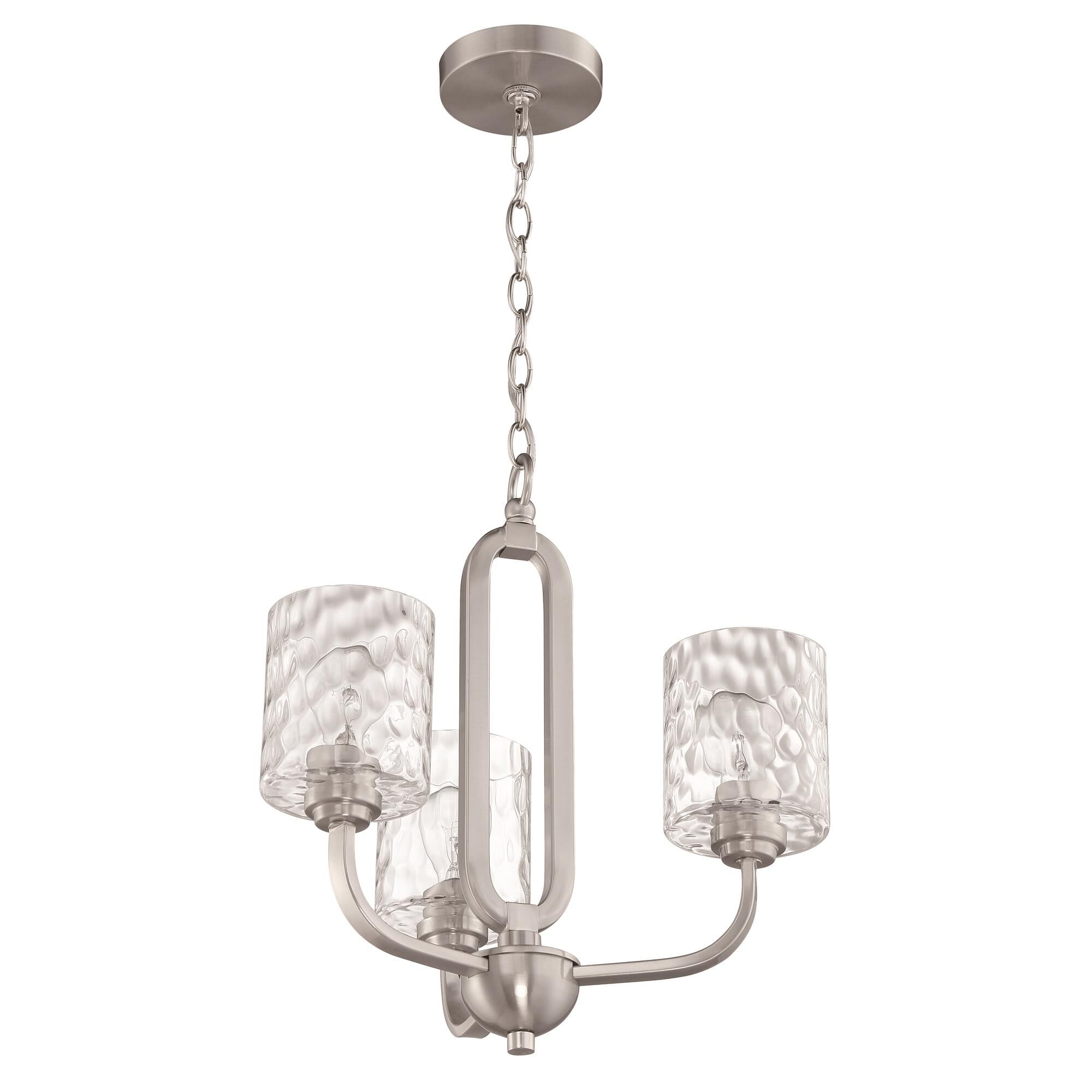 Shown in Brushed Polished Nickel finish and Clear Hammered glass and Glass shade