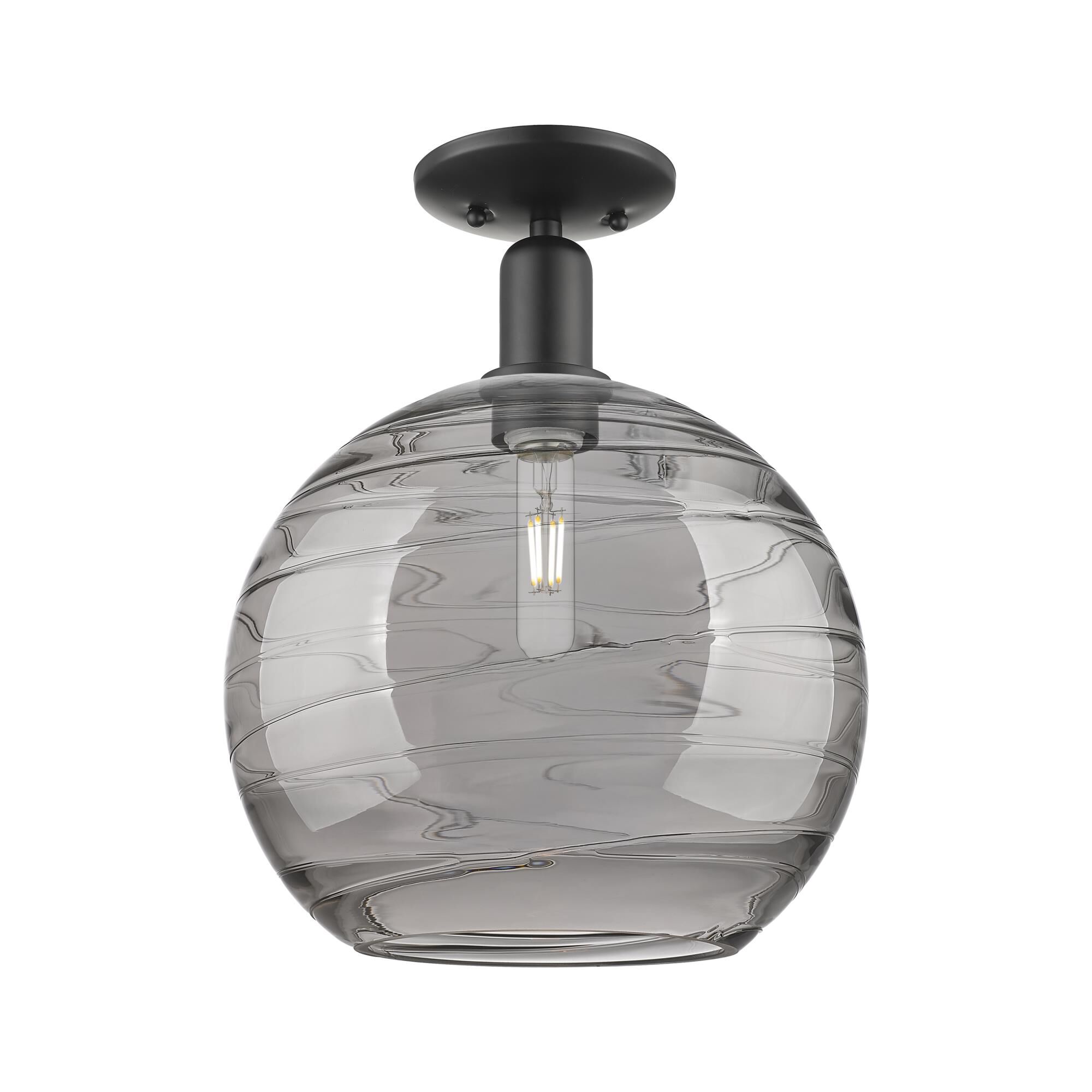 Shown in Matte Black finish and Light Smoke Deco Swirl glass