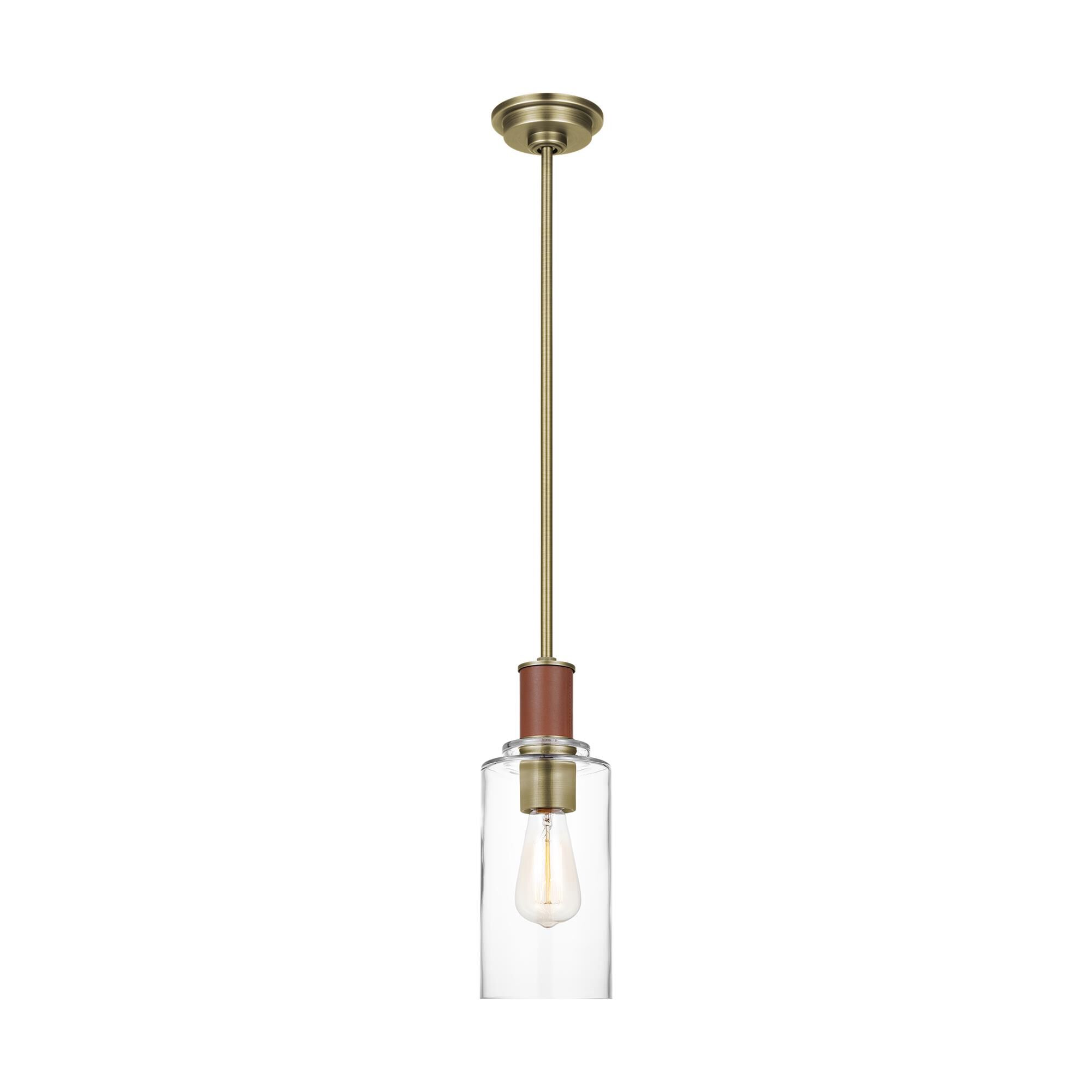 Shown in Time Worn Brass finish and Clear glass