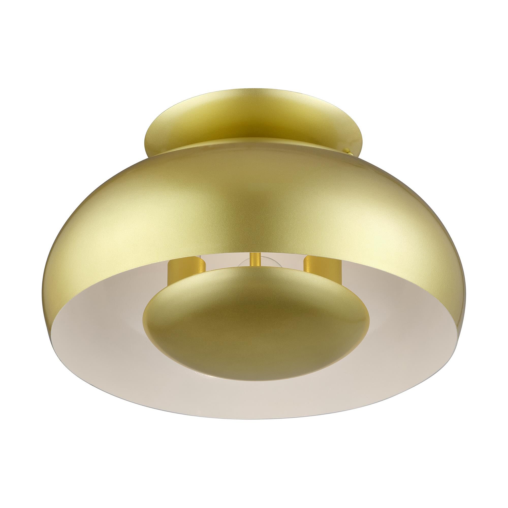 Shown in Soft Gold finish and Soft Gold Steel with Shiny White Inside shade