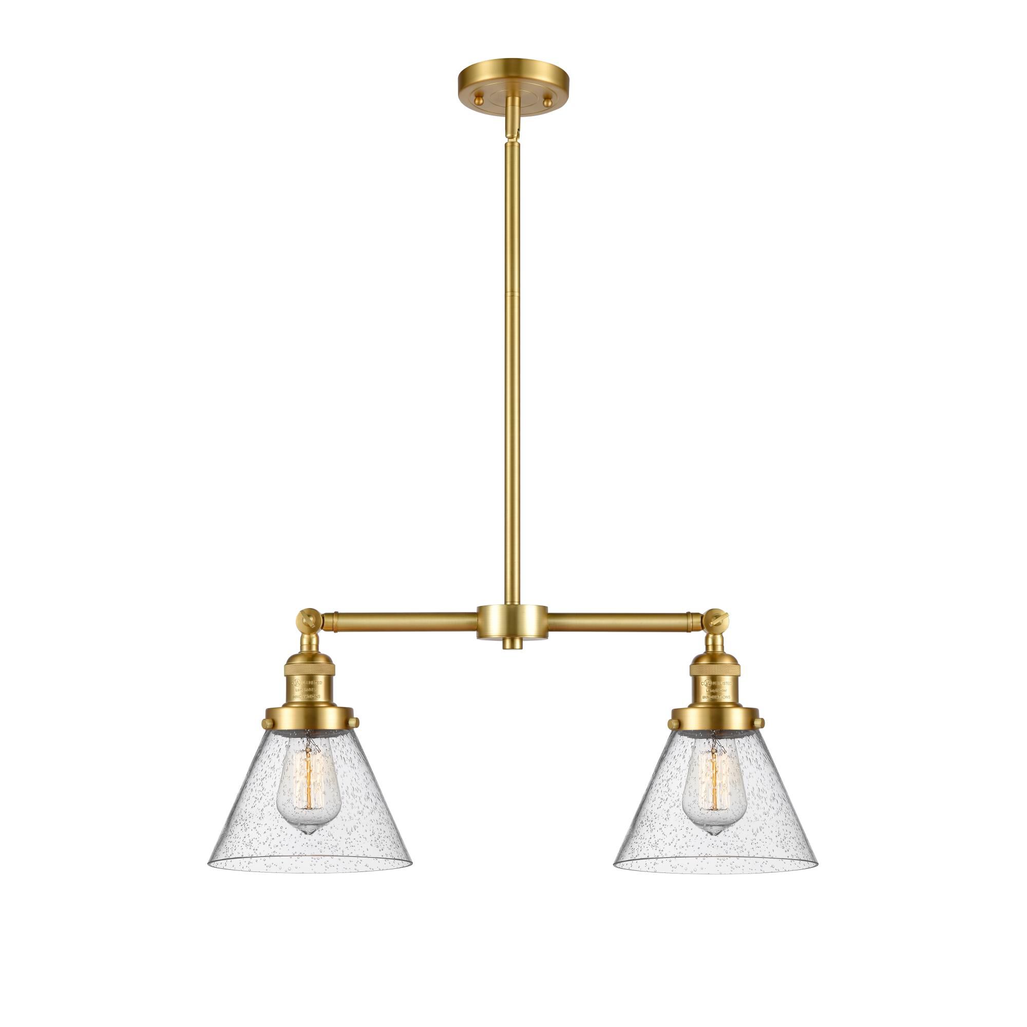 Shown in Satin Gold finish and Seedy Large Cone glass