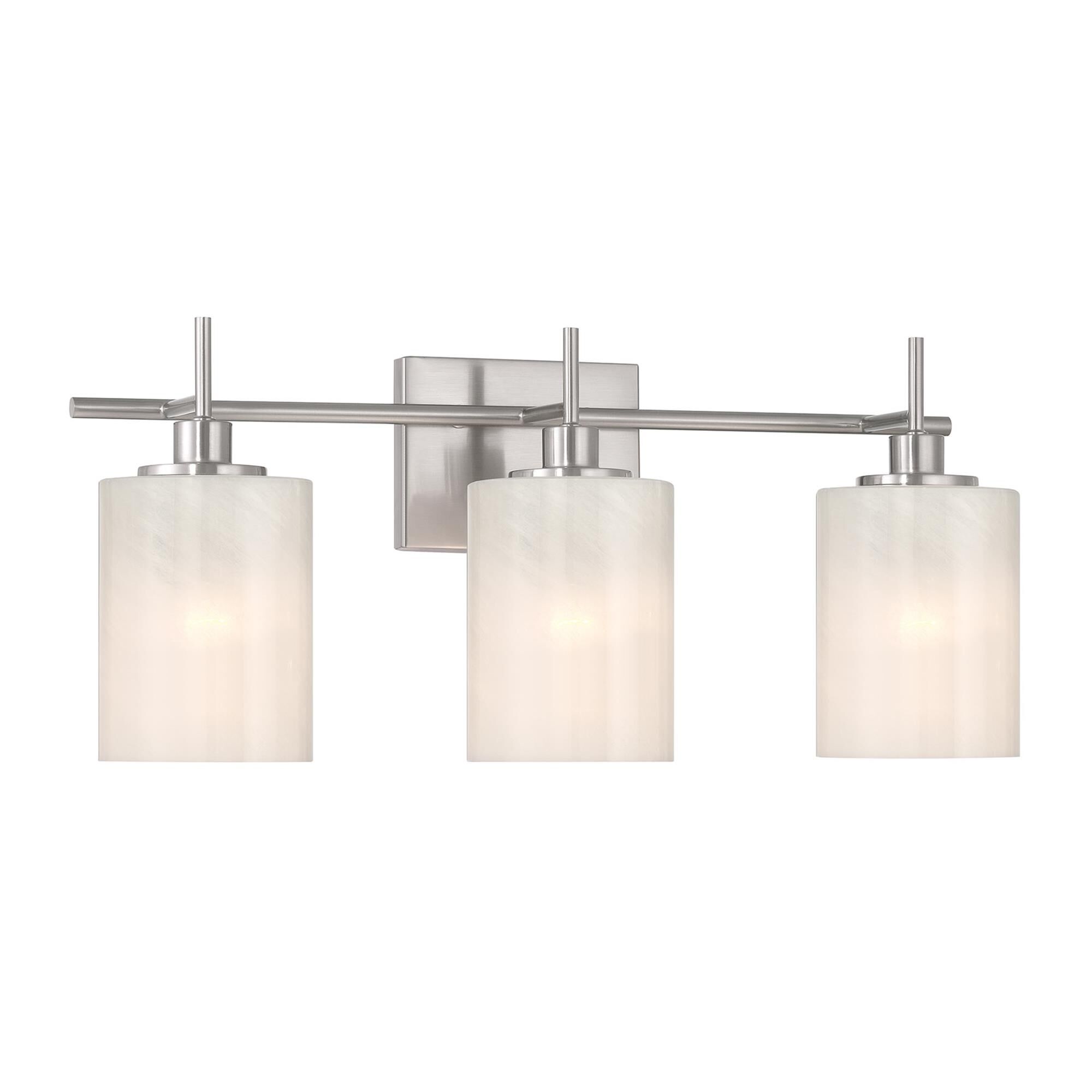 Shown in Brushed Nickel finish and White Strie glass