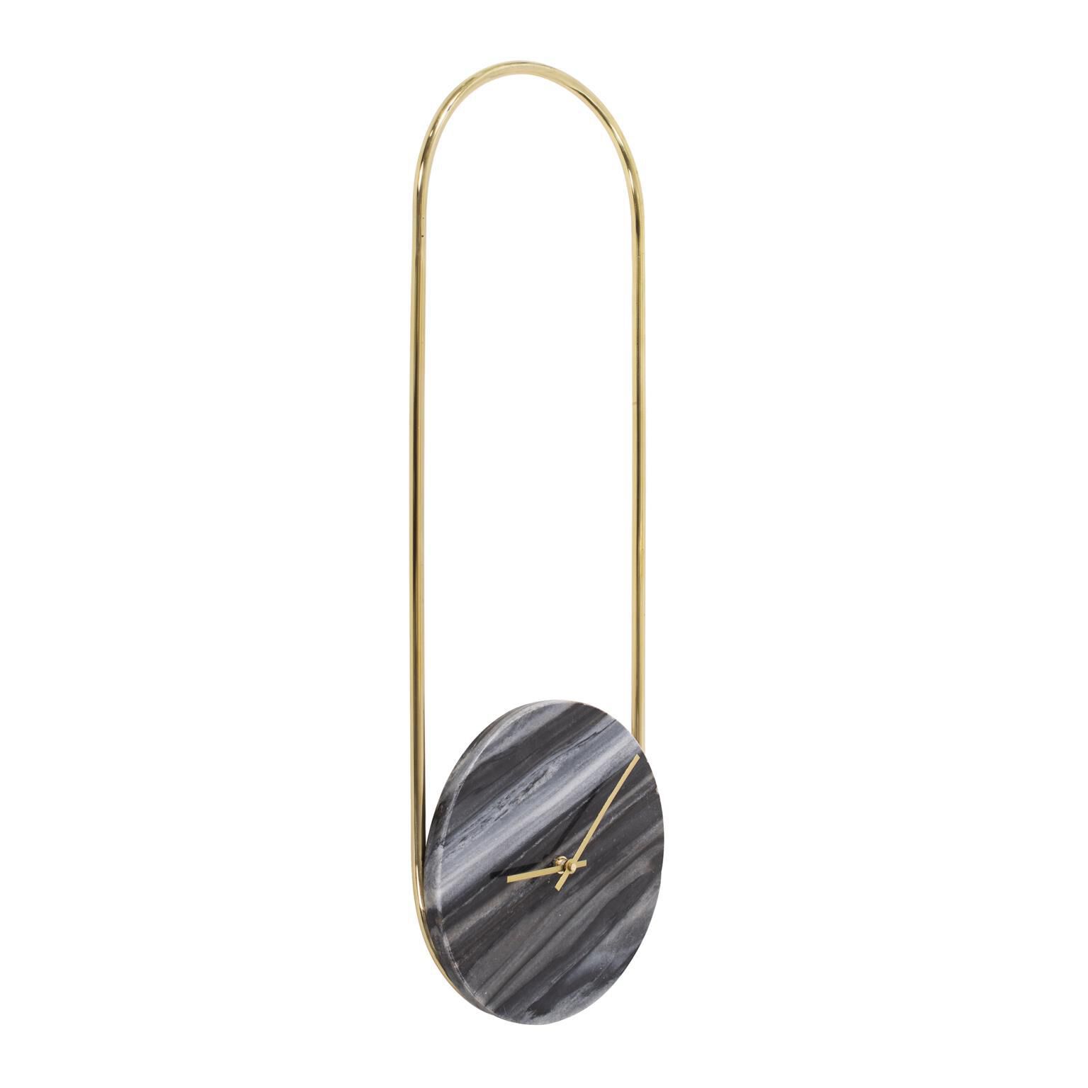 Balance of Mies Black Marble and Stainless Steel Clock Wall Clock by Howard Elliott Collection
