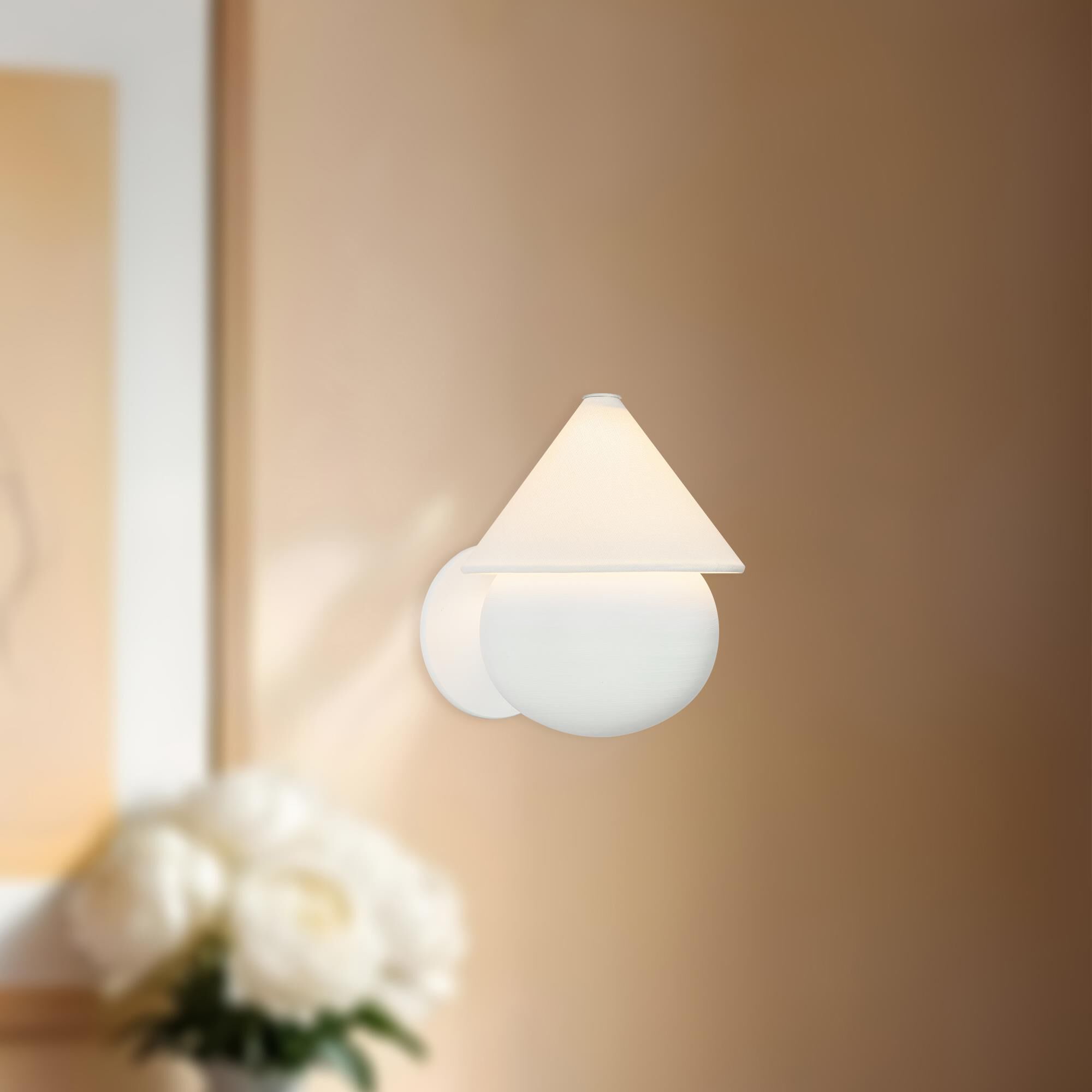 Shown in Antique White finish and White Linen shade