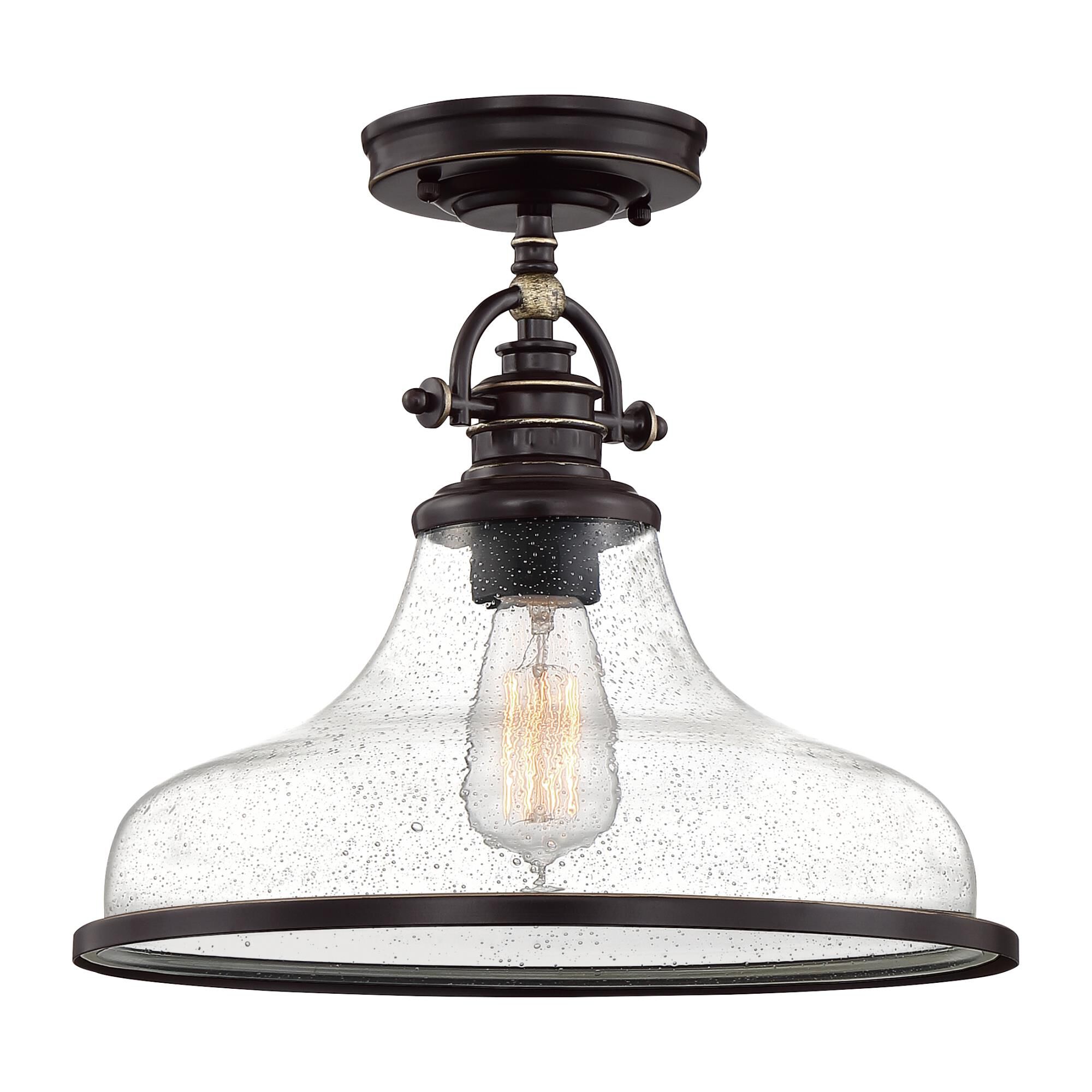 Shown in Palladian Bronze finish and Clear Seeded Glass shade
