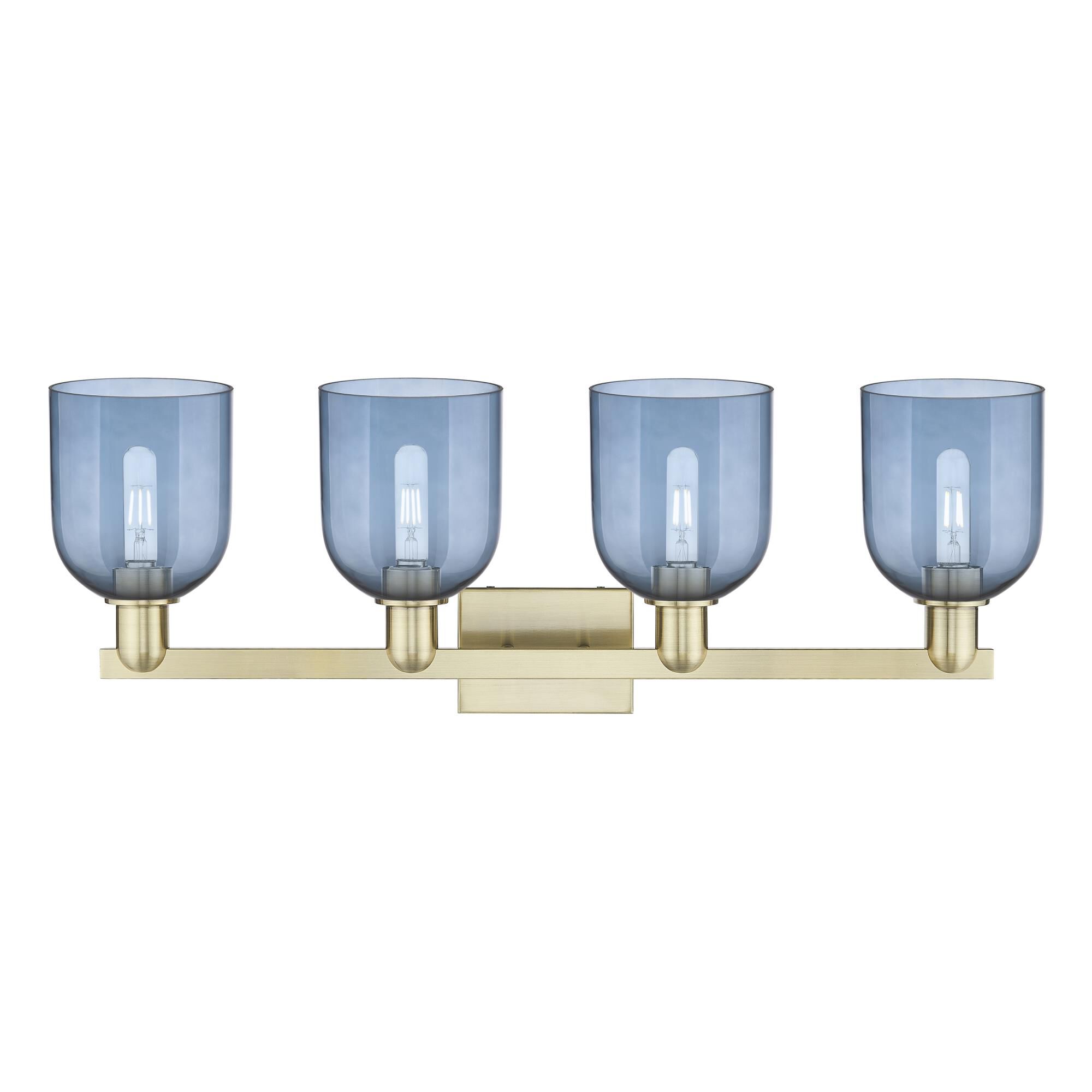 Shown in Antique Brass finish and Blue glass