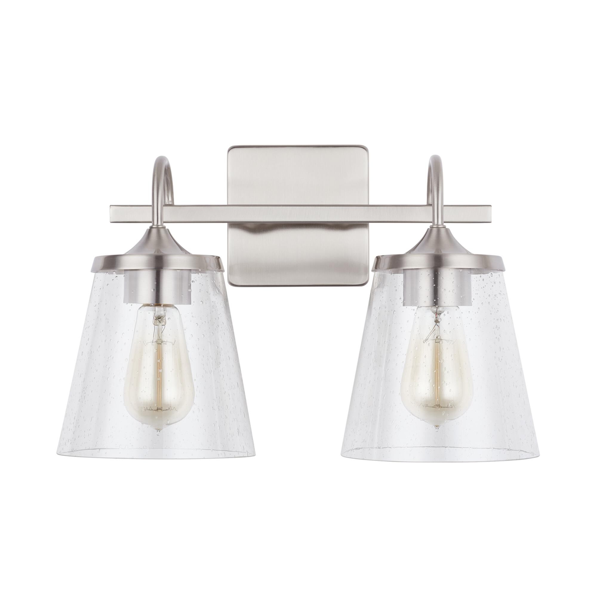 Shown in Brushed Nickel finish and Clear Seeded glass