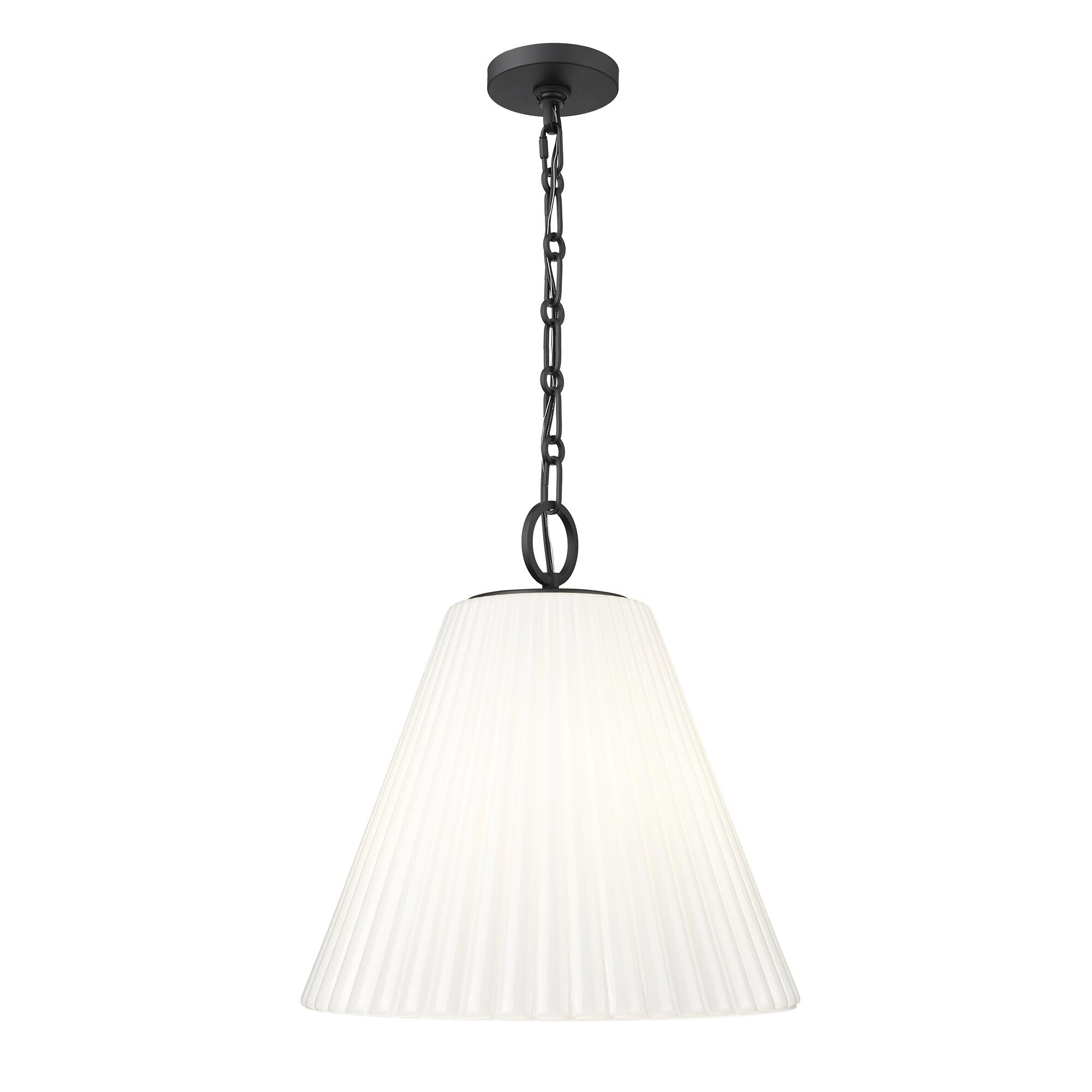 Shown in Matte Black finish and White glass and White shade