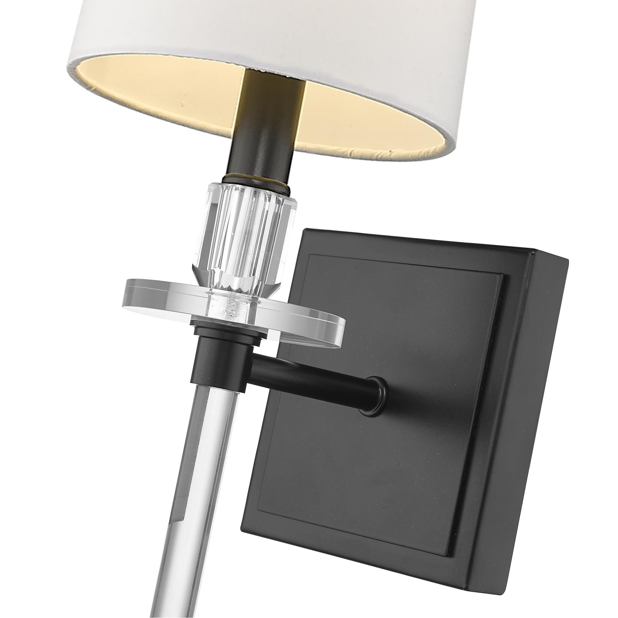 Shown in Matte Black finish and Fabric glass and Fabric shade