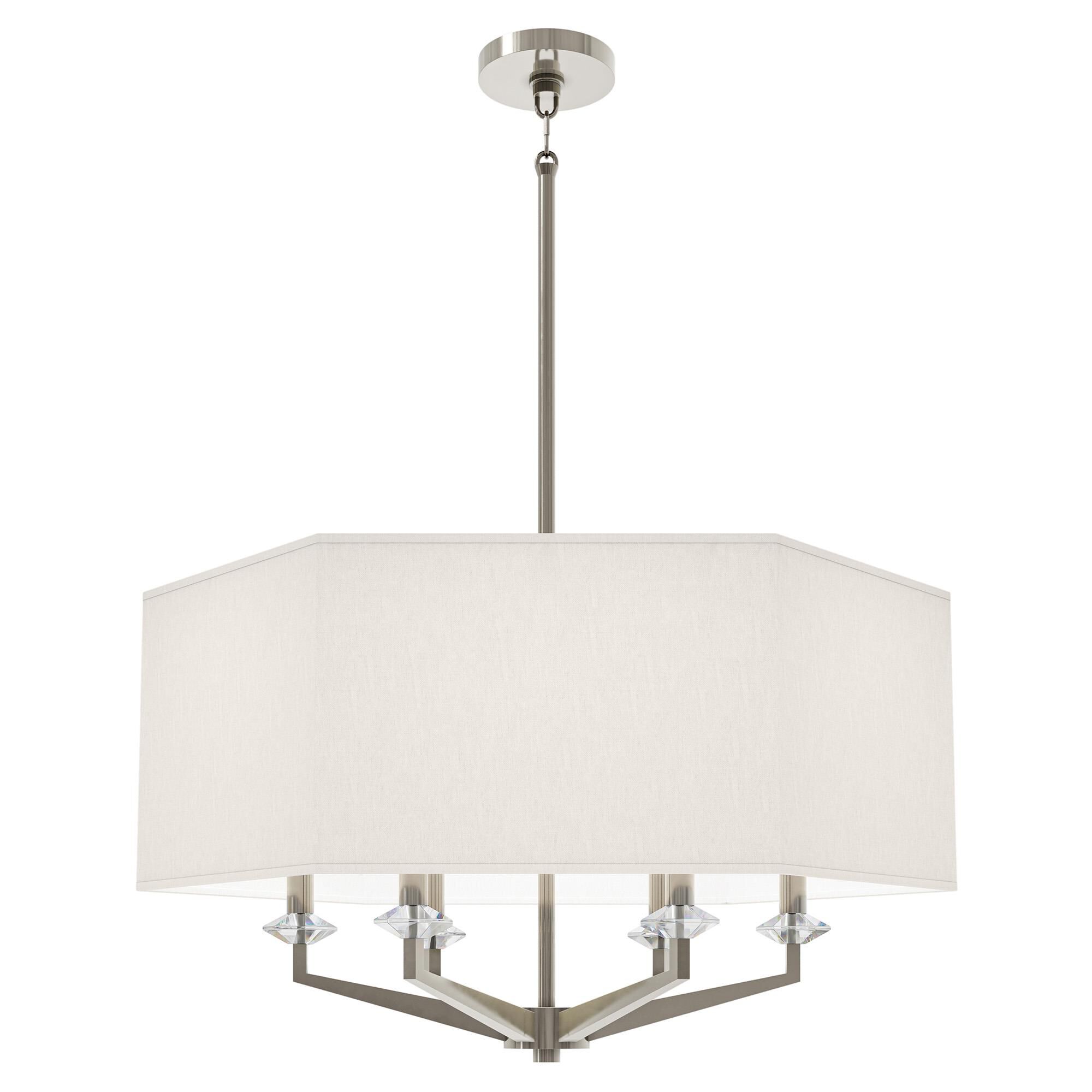 Shown in Polished Nickel finish and Oyster Linen shade