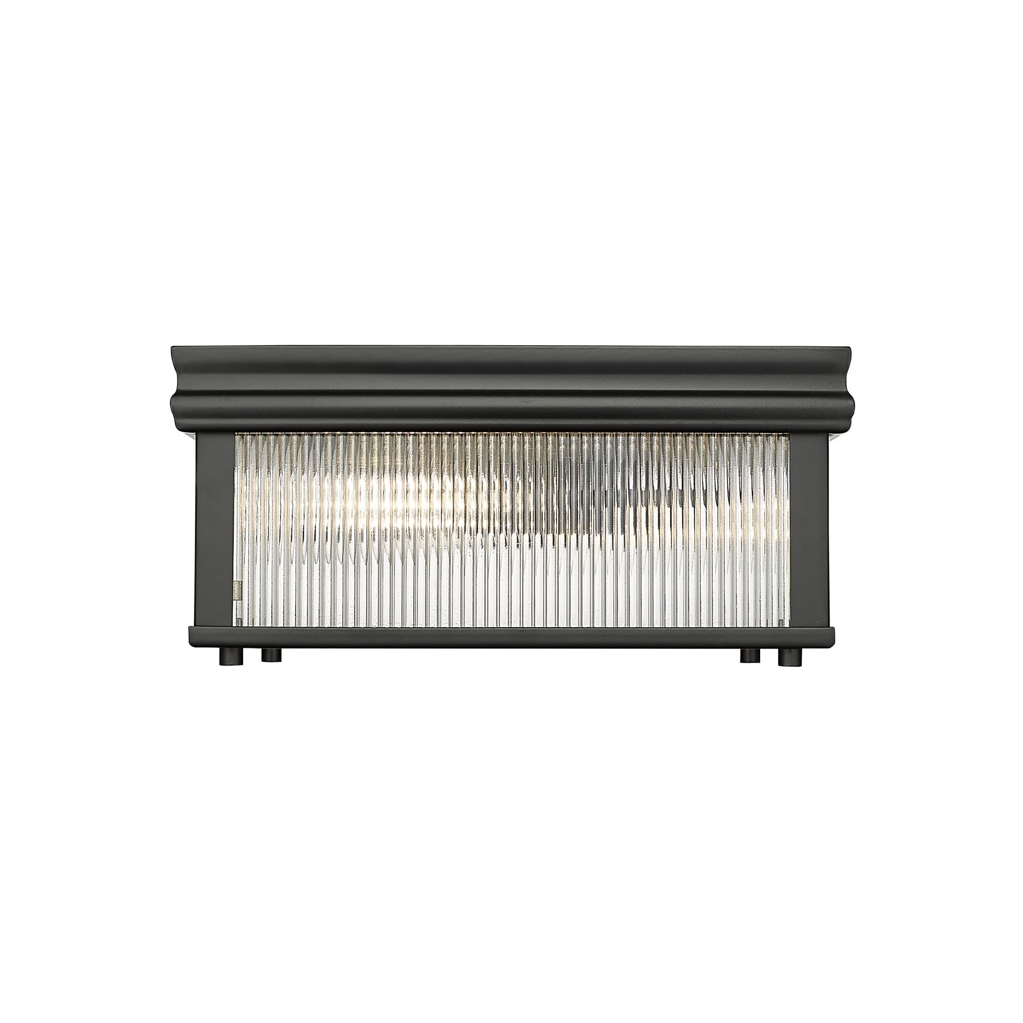 Shown in Matte Black finish and Clear Ribbed glass and Clear Ribbed shade