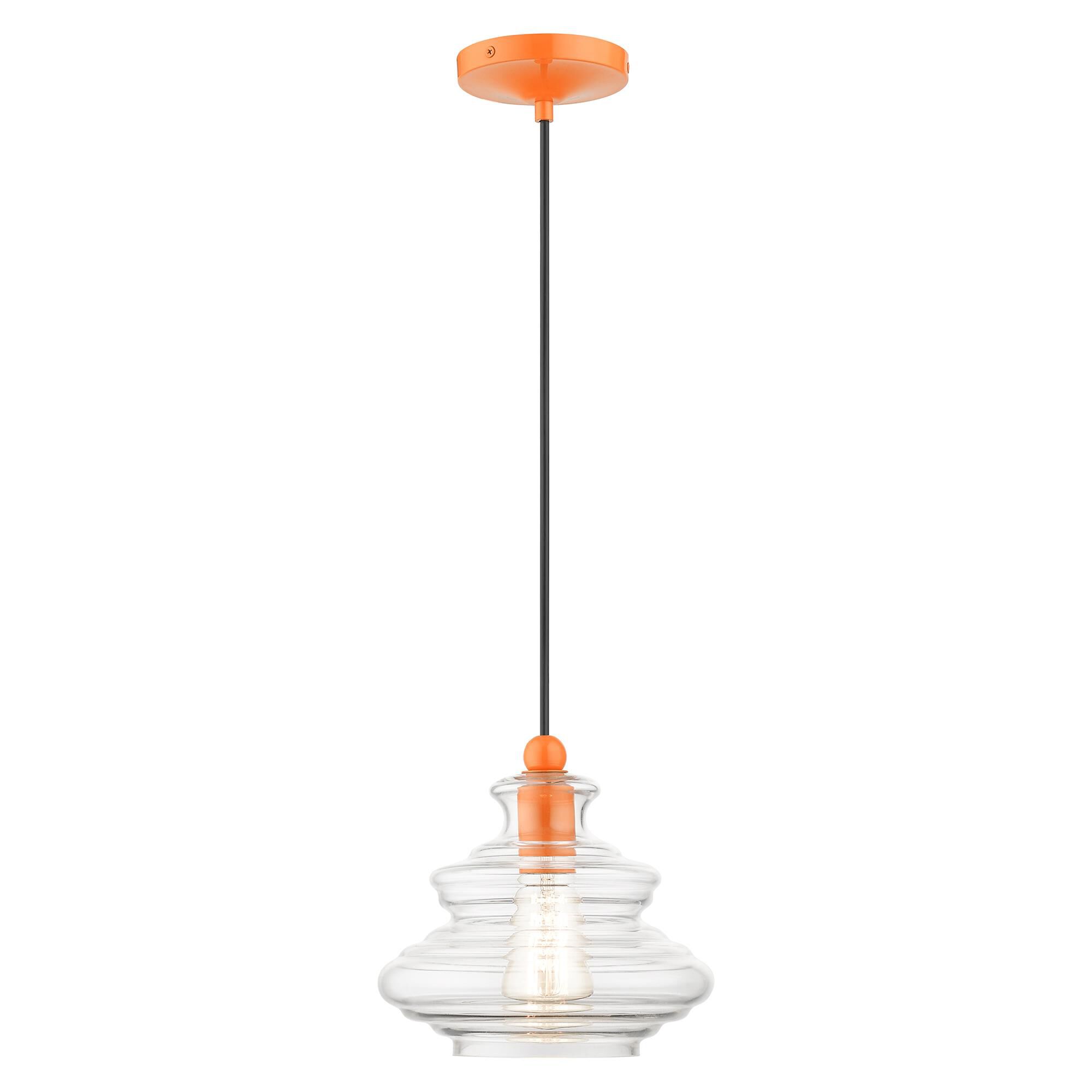 Shown in Shiny Orange finish and Hand Blown Clear Art glass