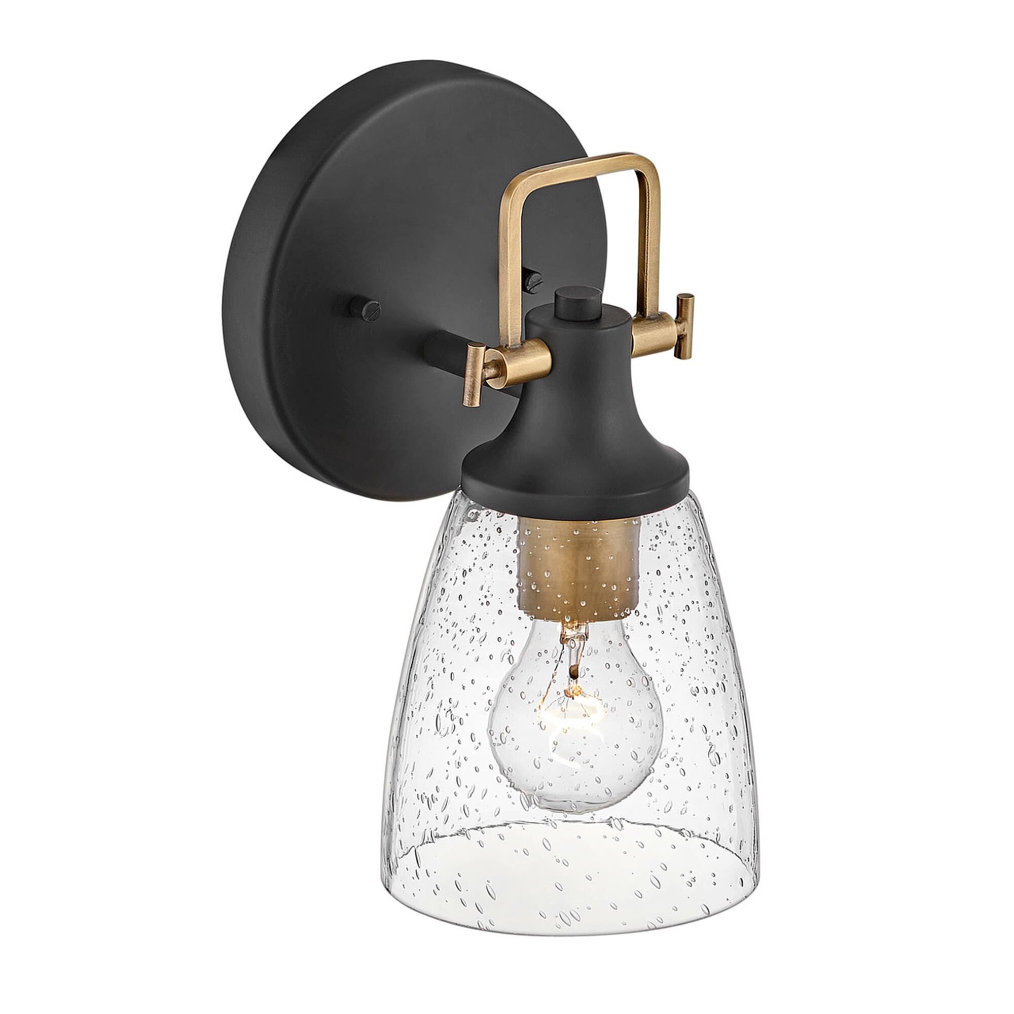Shown in Black finish and Clear Seedy glass