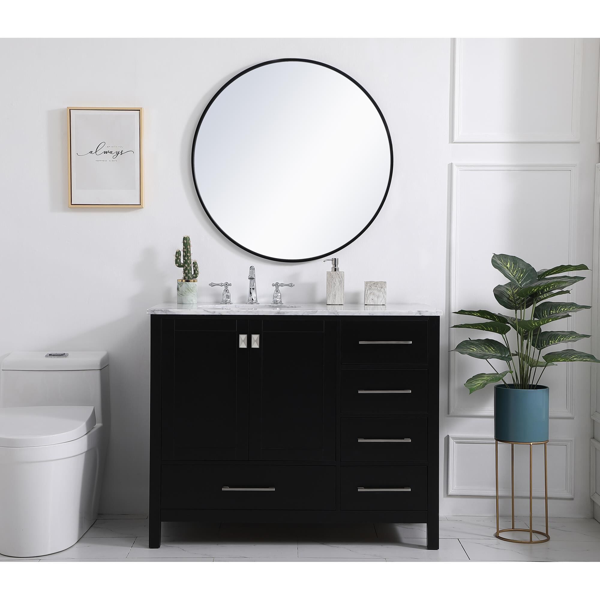 Shown in Black And Brushed Nickel With Carrara White Marble finish