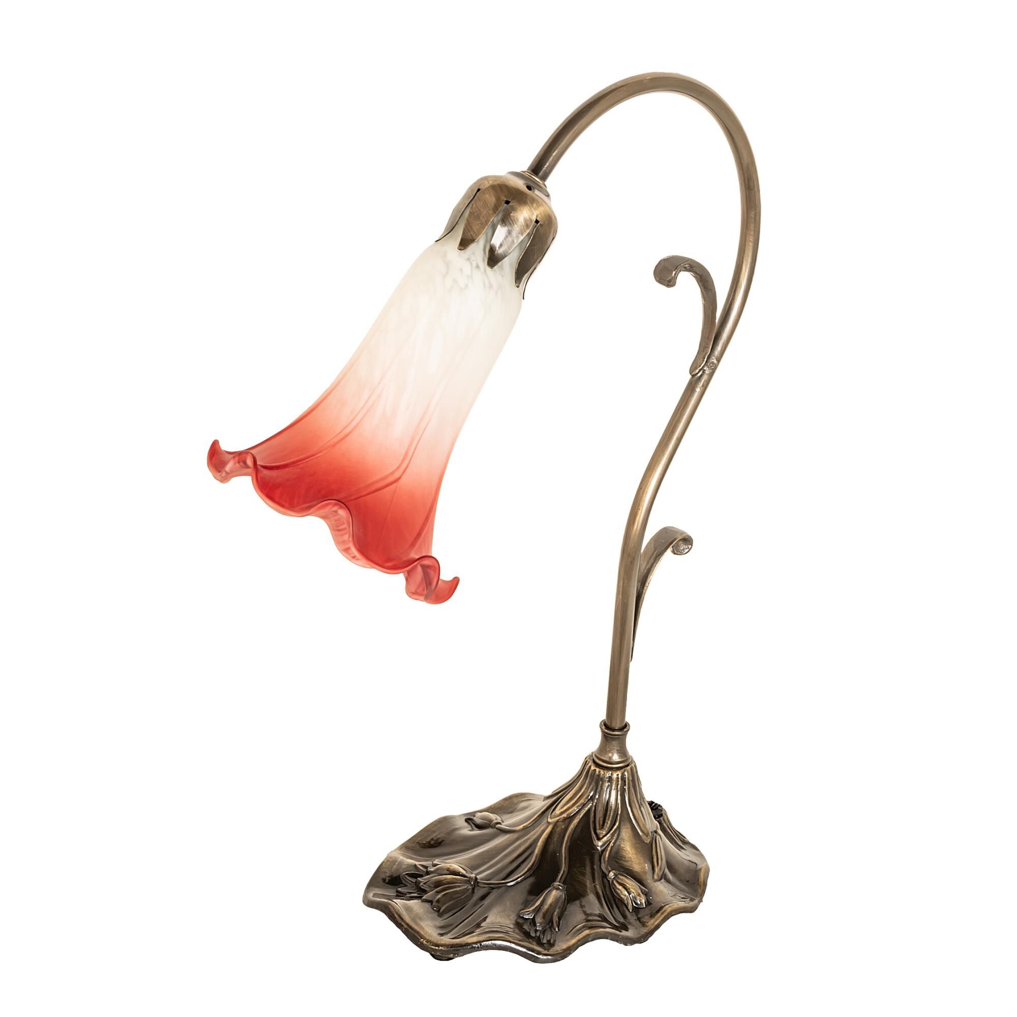 Shown in Antique Brass finish and Ruby;White glass