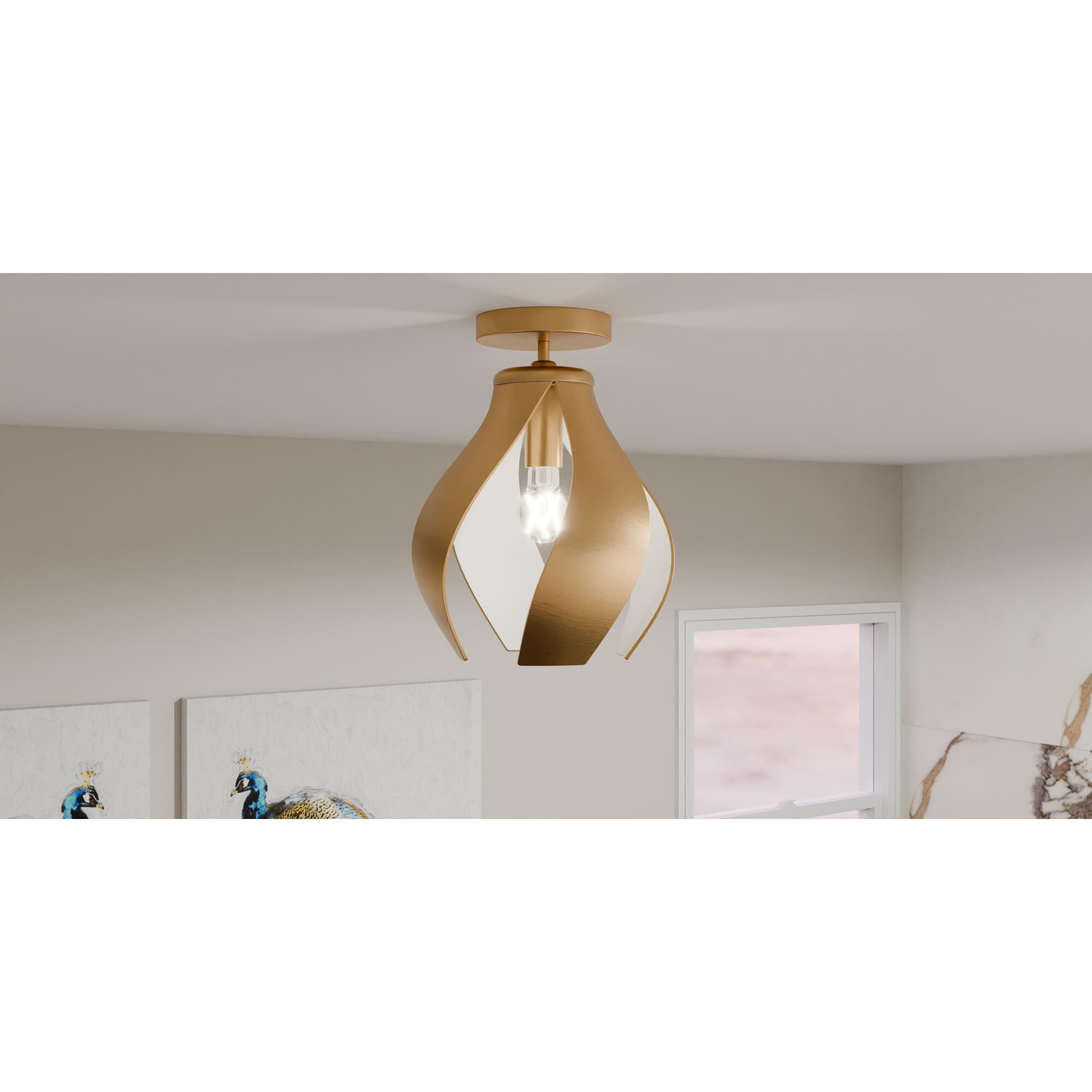 Shown in Brushed Weathered Brass finish and Metal shade