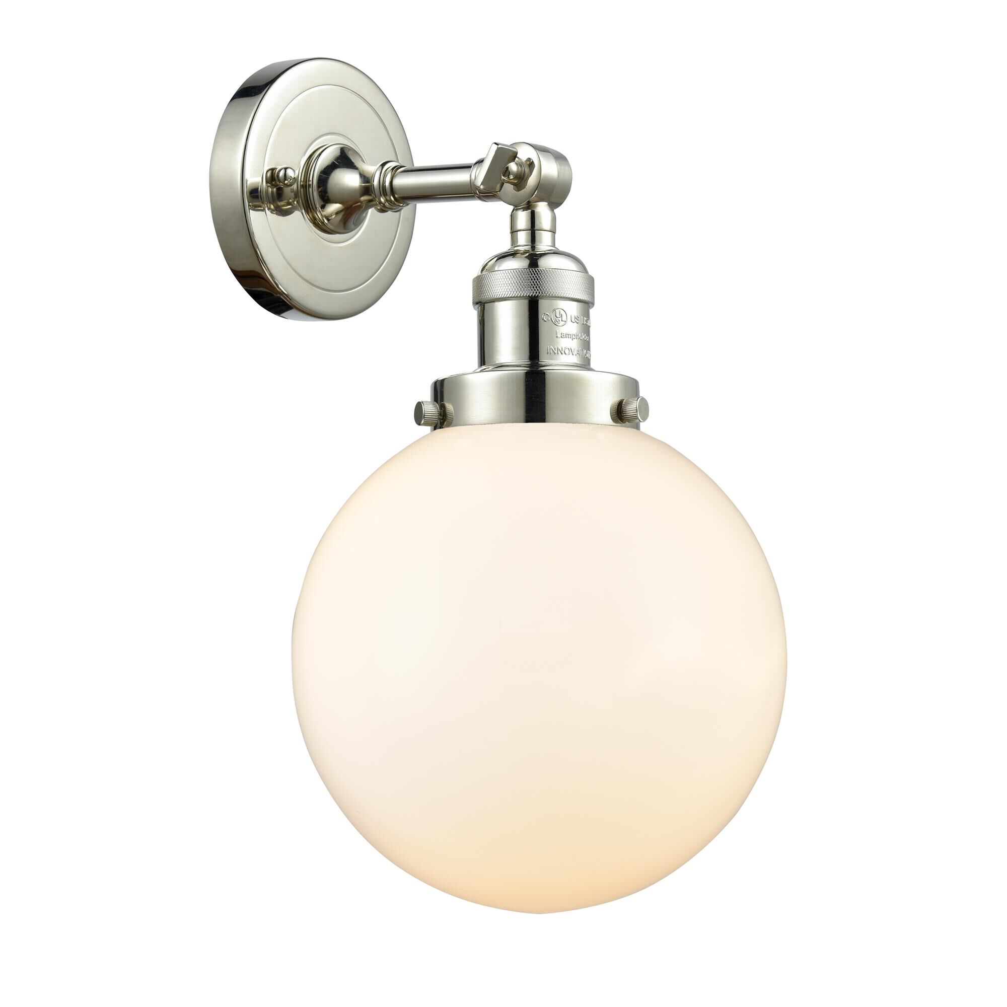 Shown in Polished Nickel finish and Matte White Cased glass and No Accent accent