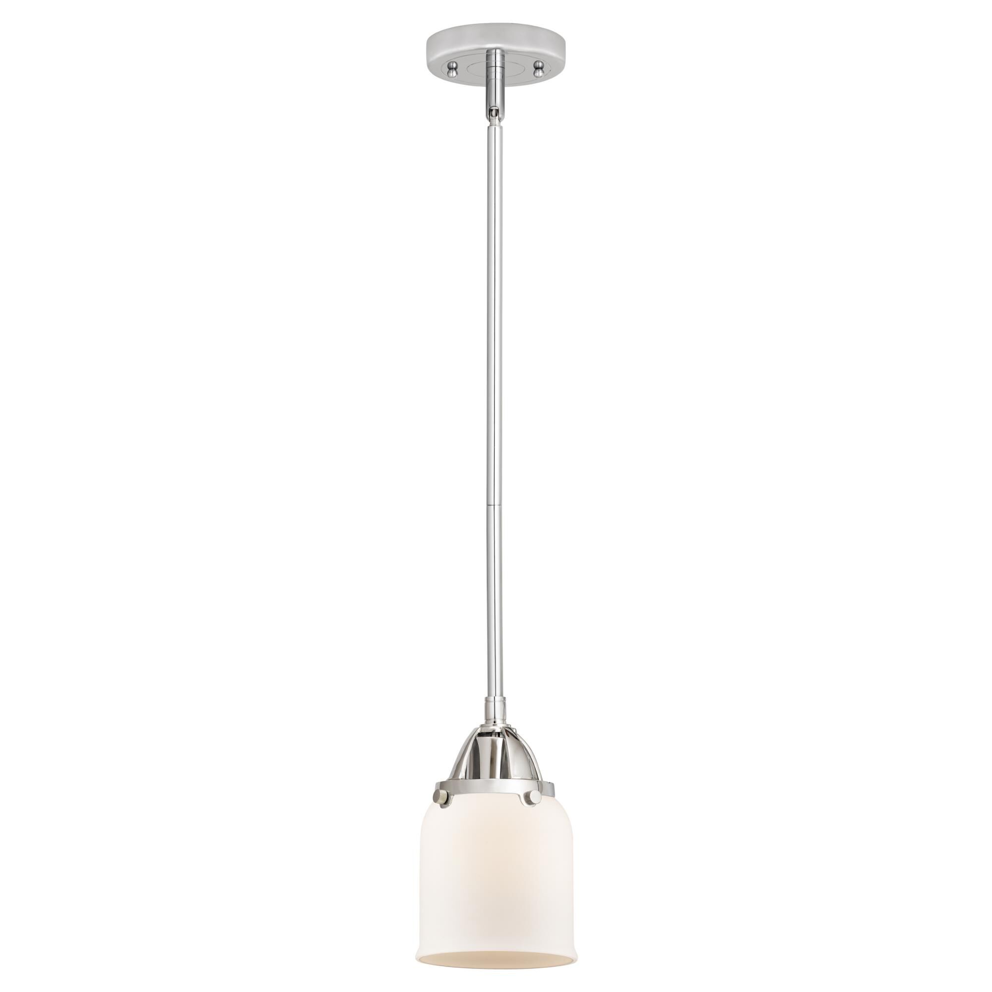 Shown in Polished Chrome finish and Matte White Cased Small Bell glass and No Shade shade