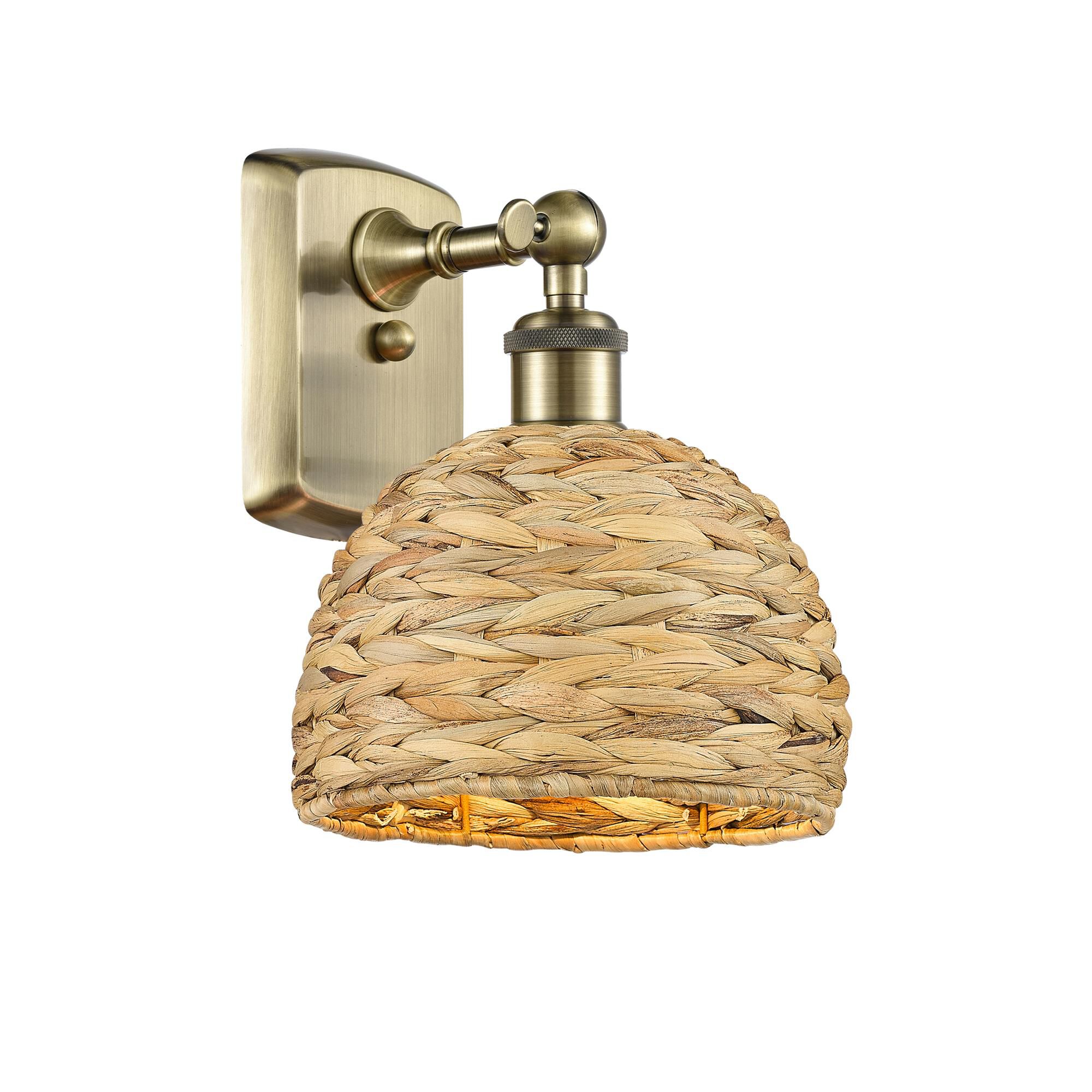 Shown in Antique Brass finish and Natural shade