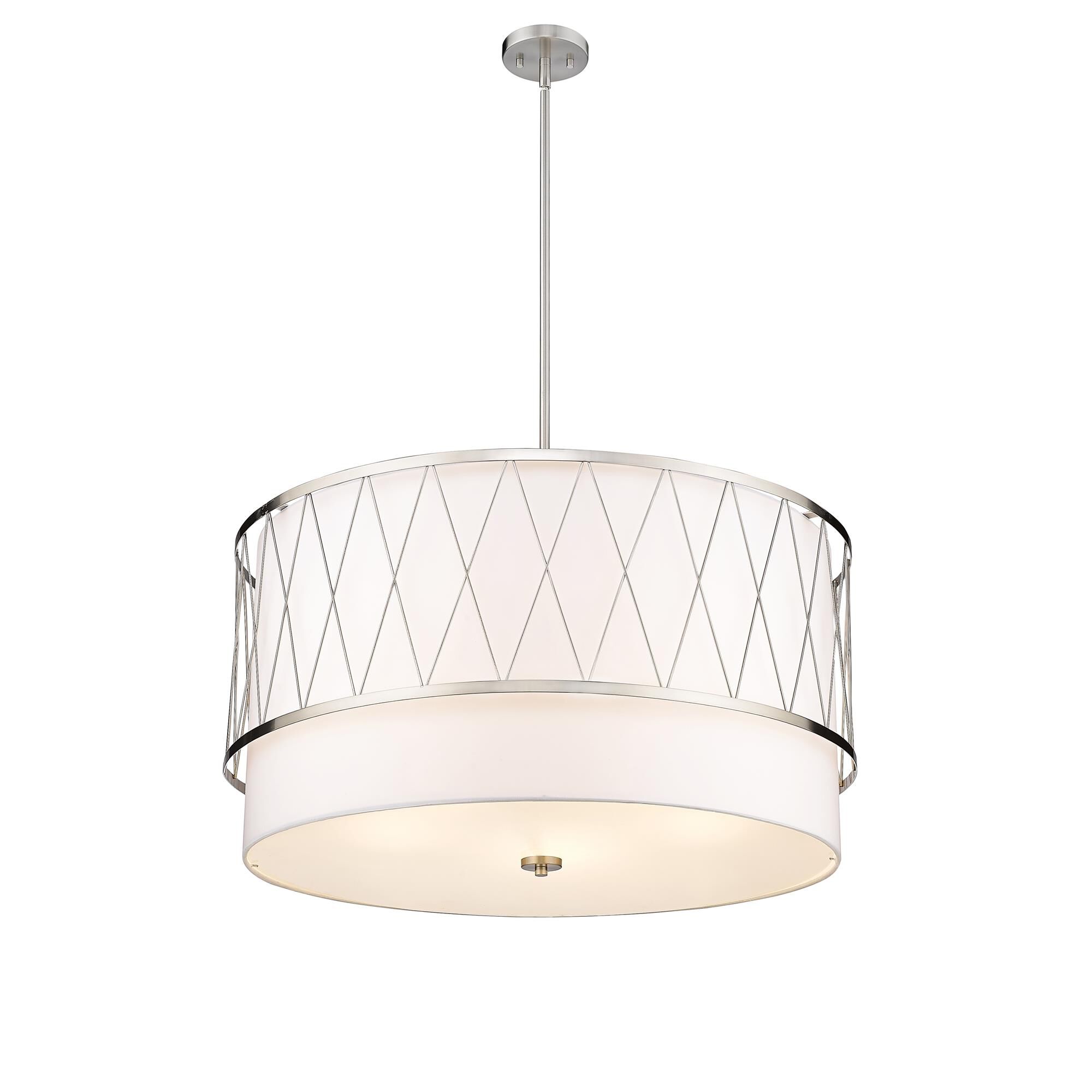 Shown in Brushed Nickel finish and White glass and White shade