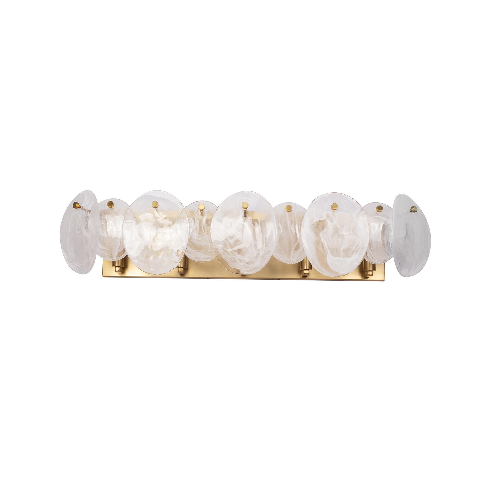Shown in Brushed Brass finish and Wispy White Murano Style glass