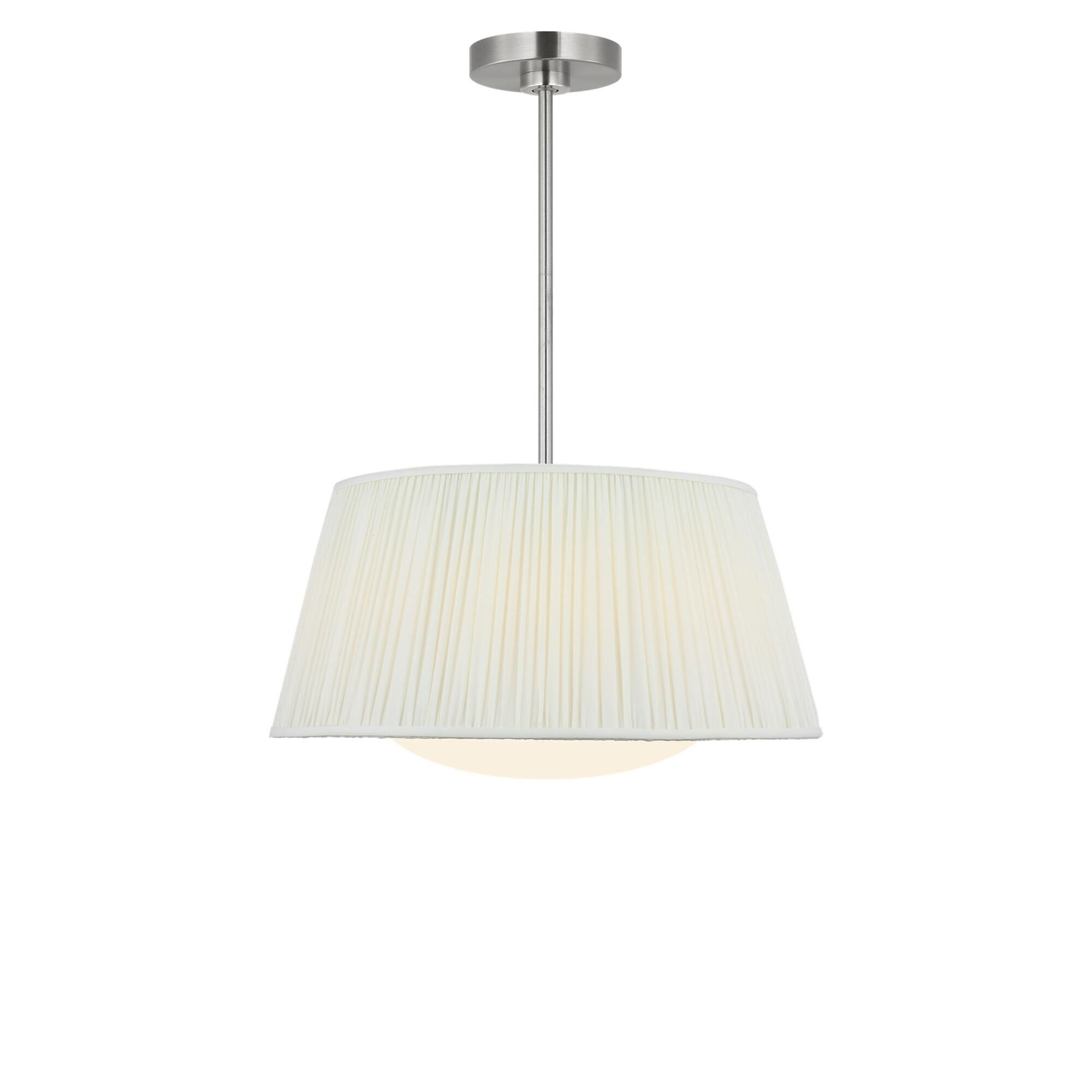 Shown in Brushed Nickel finish and Mushroom Pleat Fabric shade