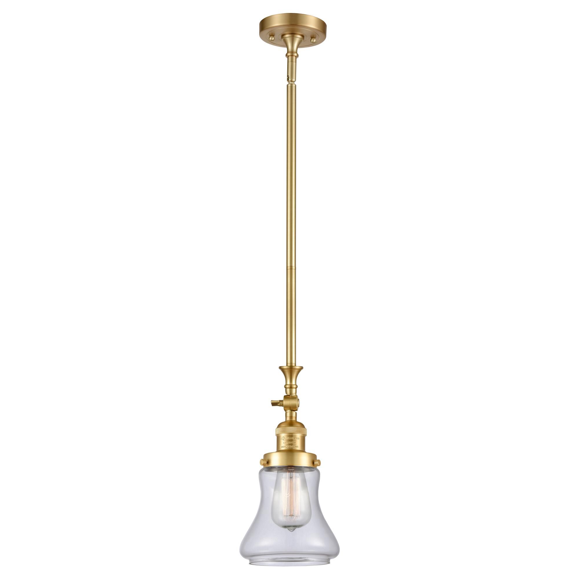 Shown in Satin Gold finish and Clear Bellmont glass