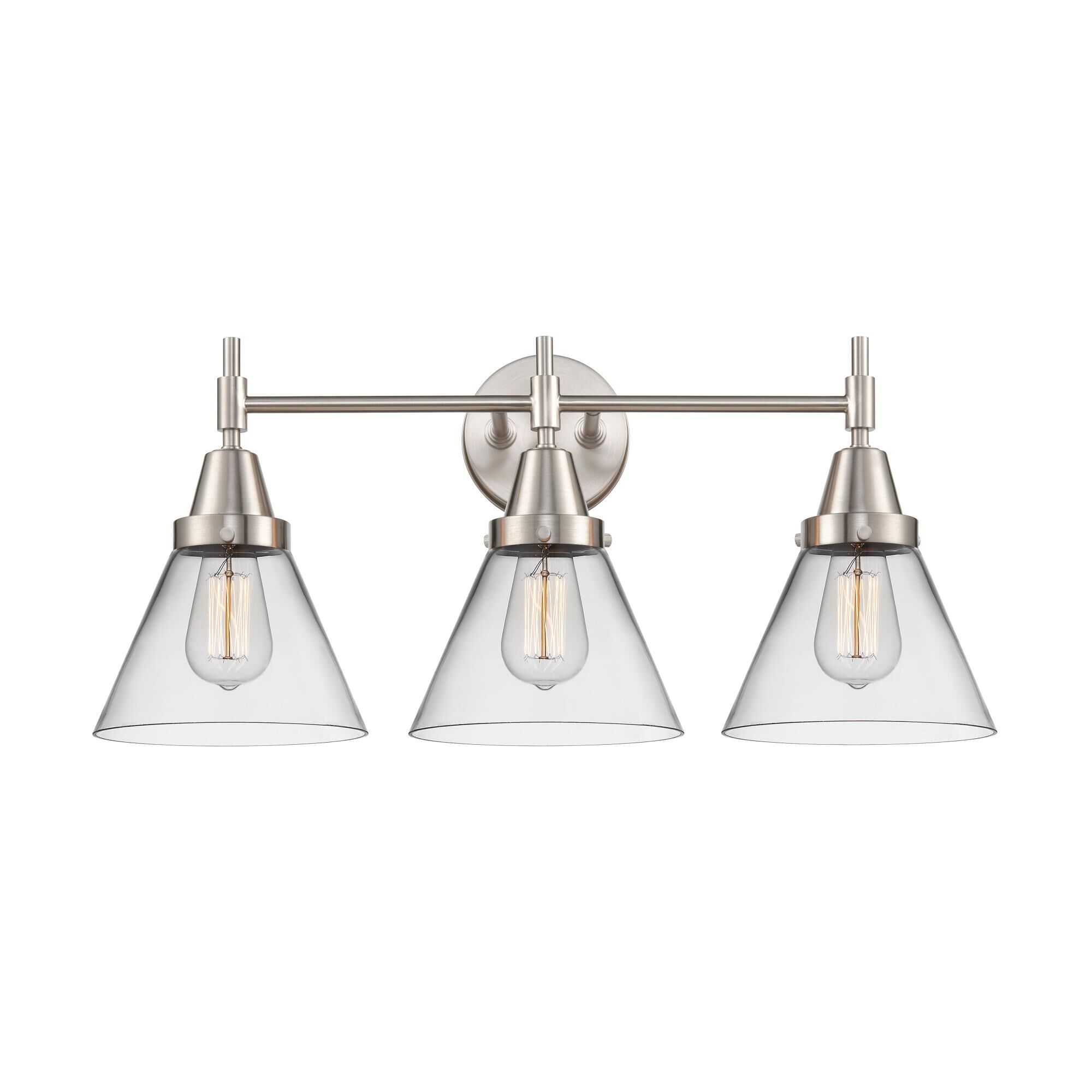 Shown in Satin Nickel finish and Clear Large Cone glass