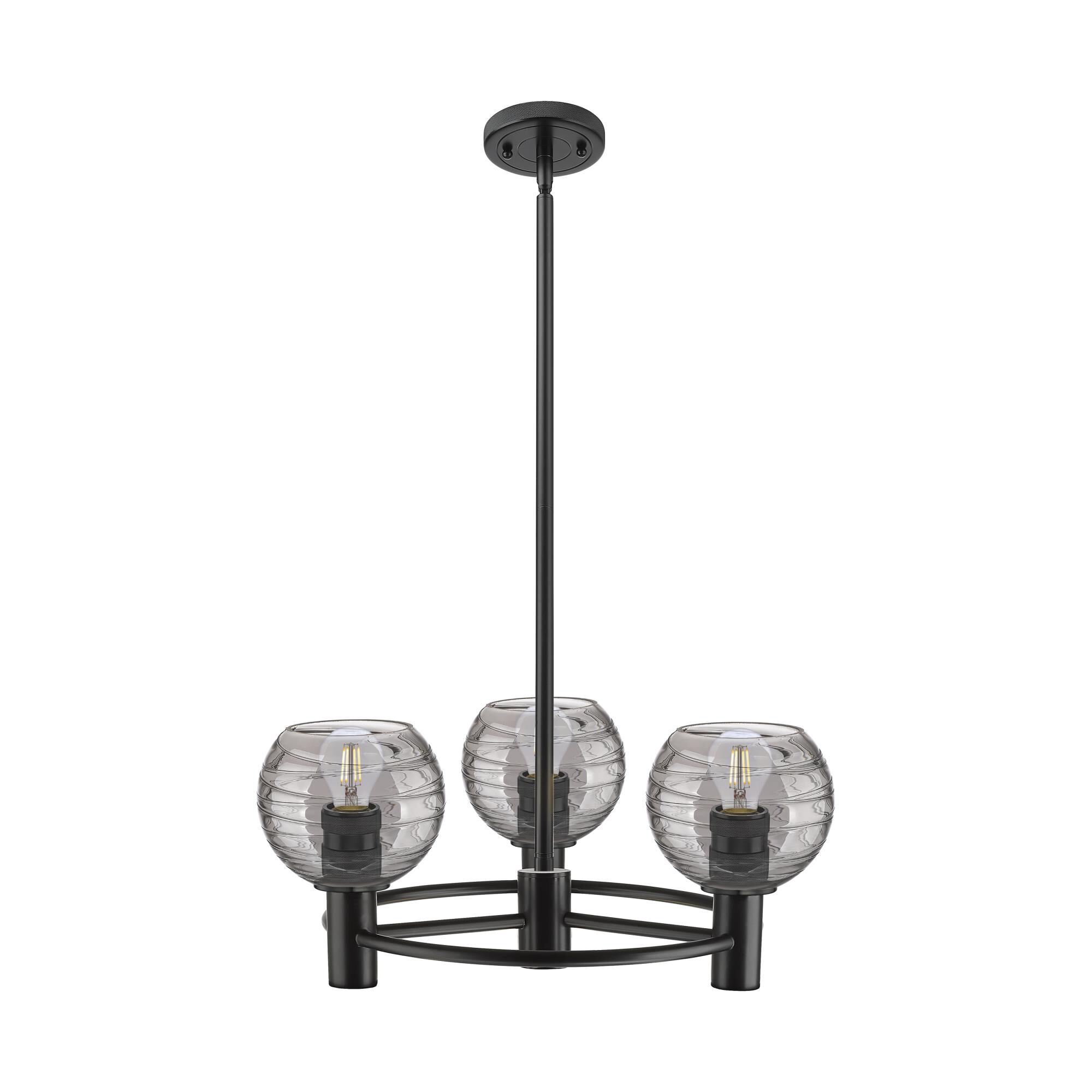 Shown in Matte Black finish and Light Smoke Deco Swirl shade