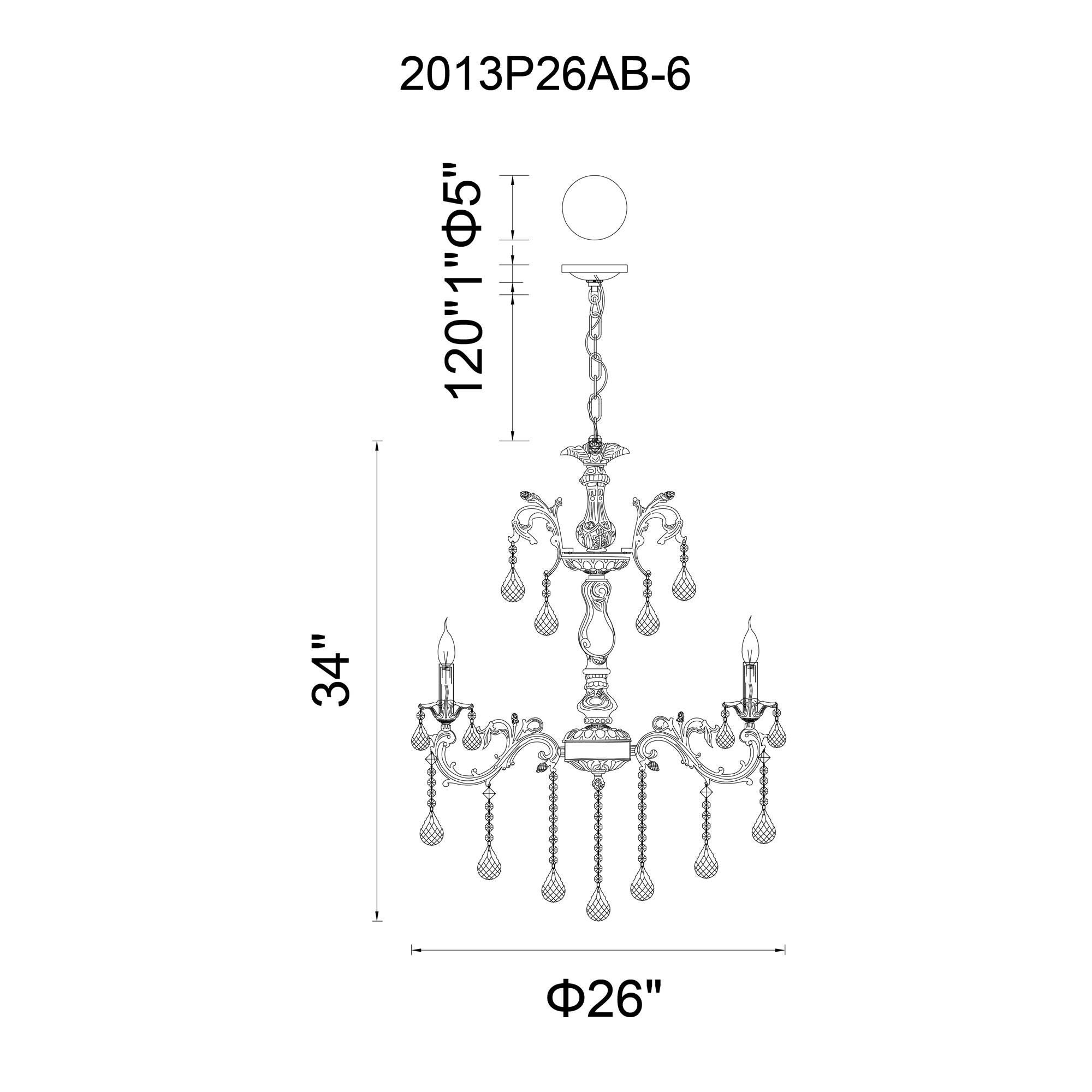 Brass 26 Inch 6 Light Chandelier by CWI Lighting