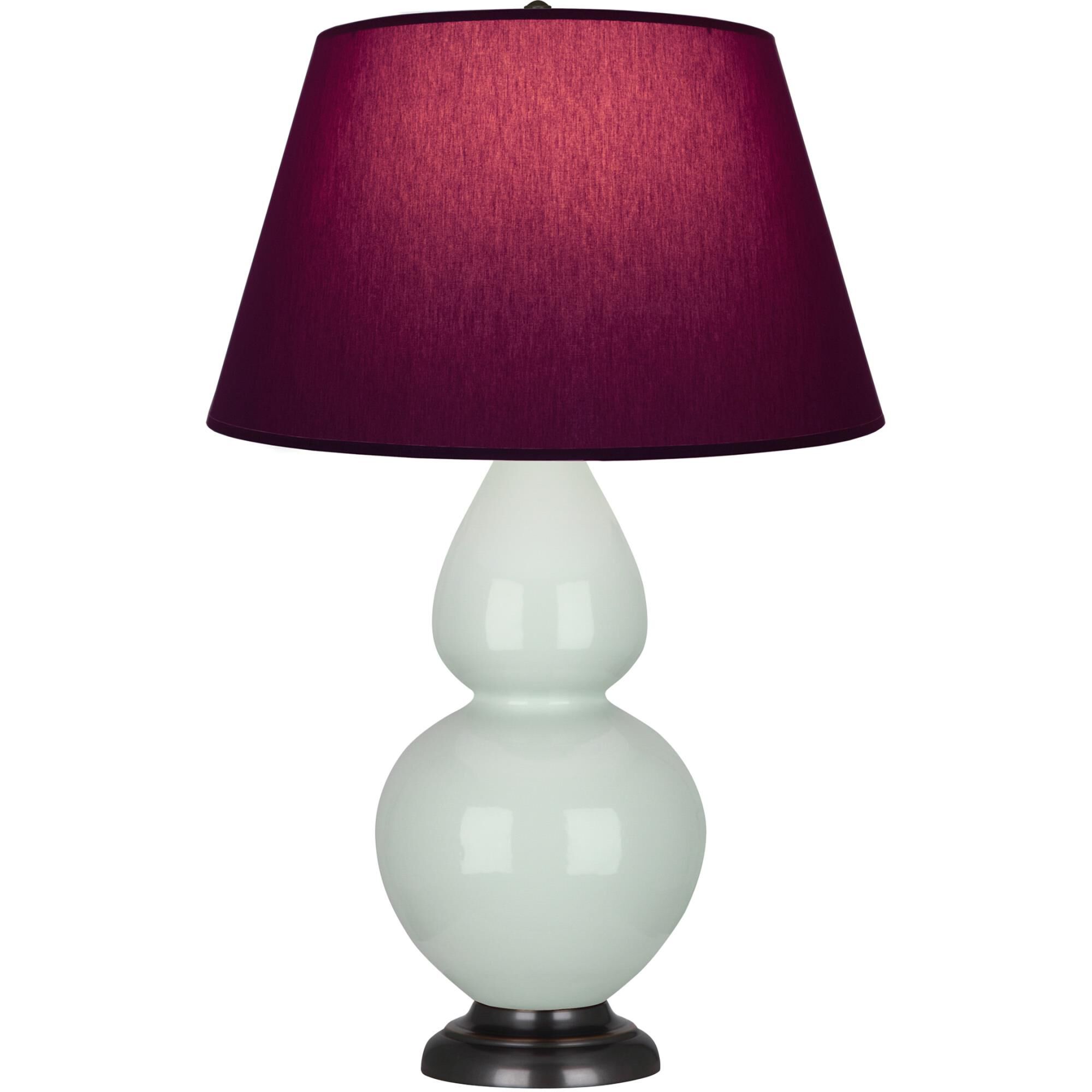 Shown in Celadon finish and Plum and Lavender shade and Deep Patina Bronze accent