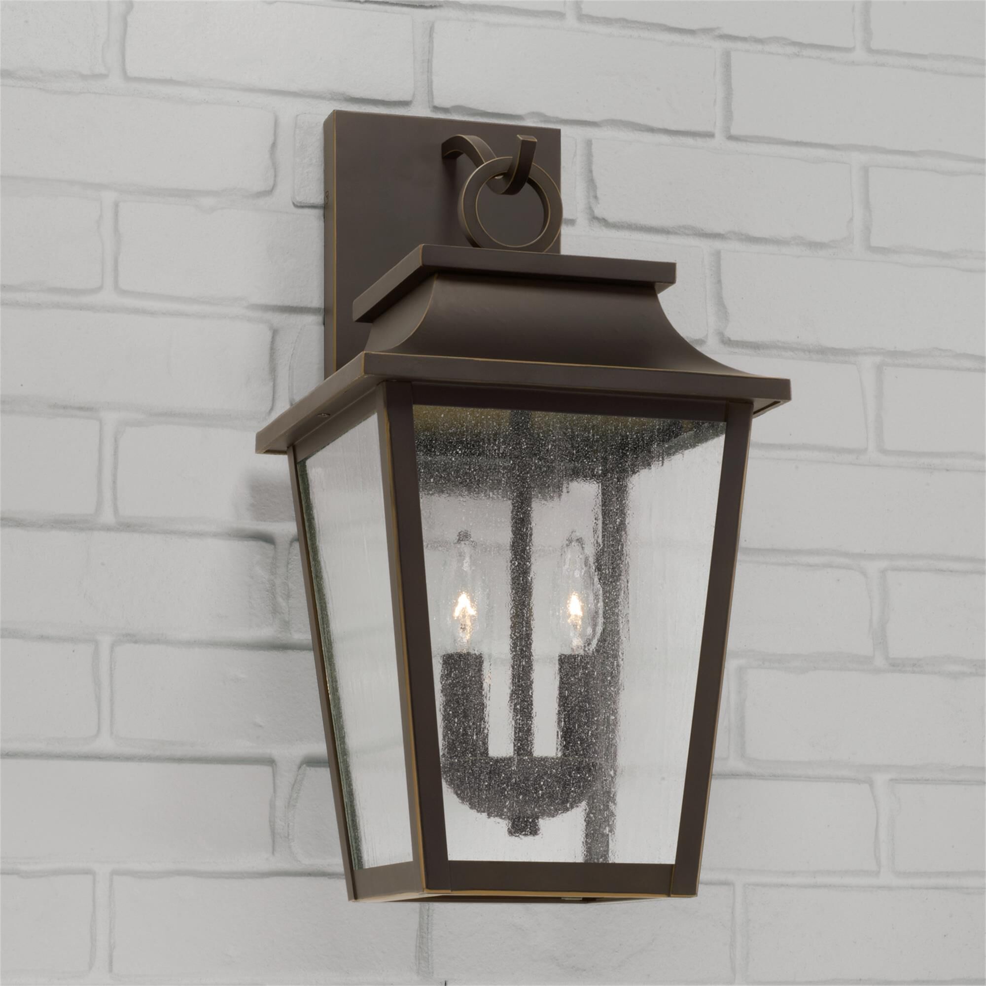 Shown in Oiled Bronze finish and Antiqued glass