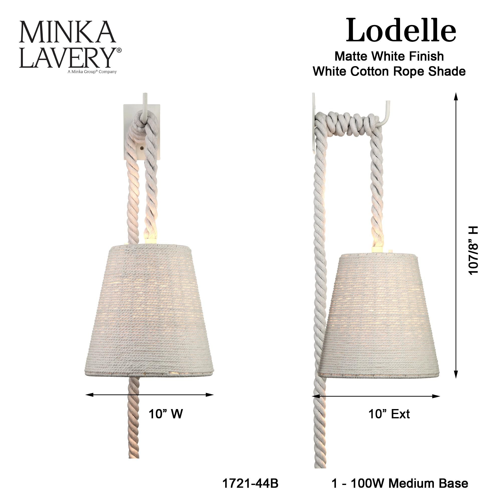 Shown in Matte White finish and Cotton Rope shade