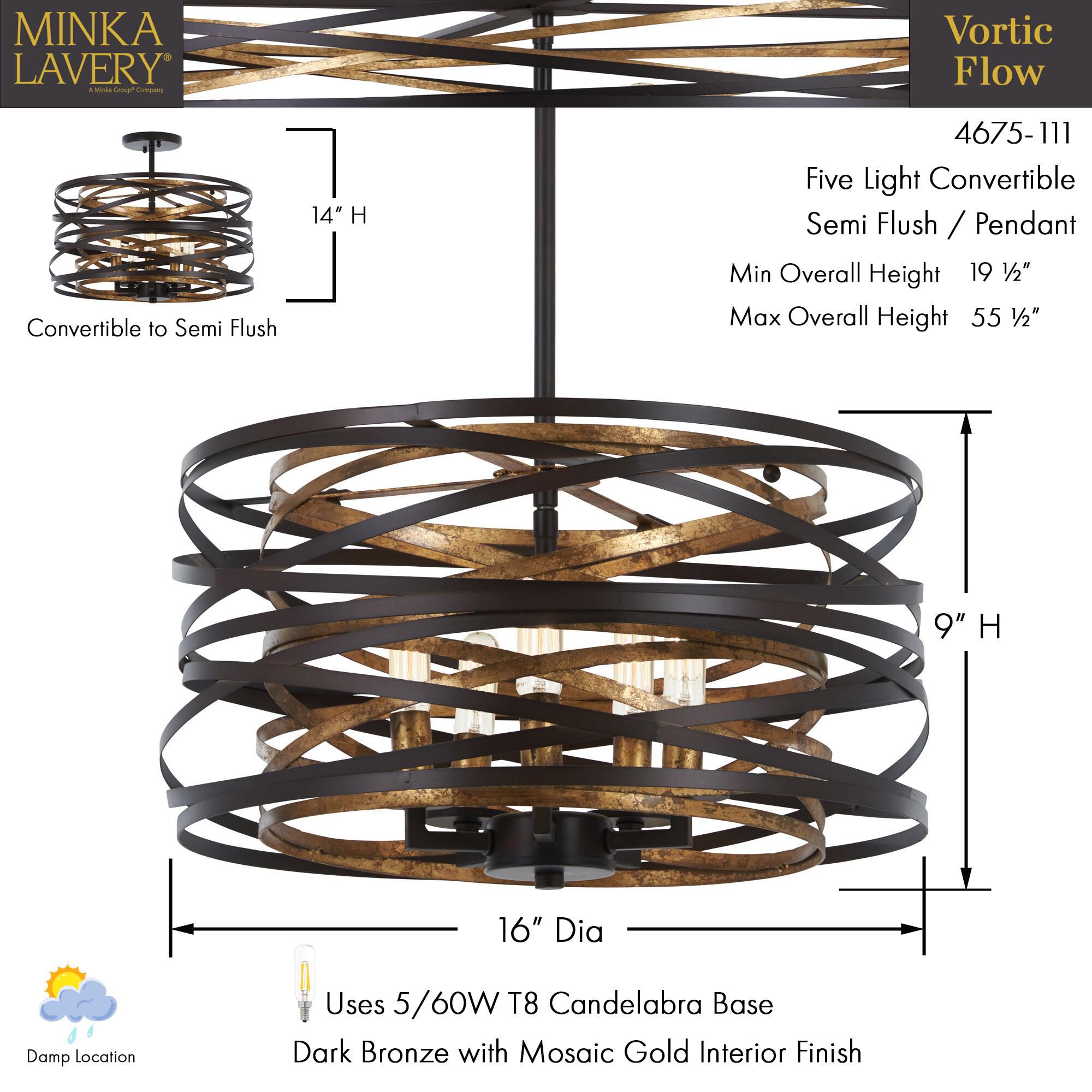 Shown in Dark Bronze with Mosaic Gold finish and Steel Dark Bronze With Mosaic Gold Inte shade