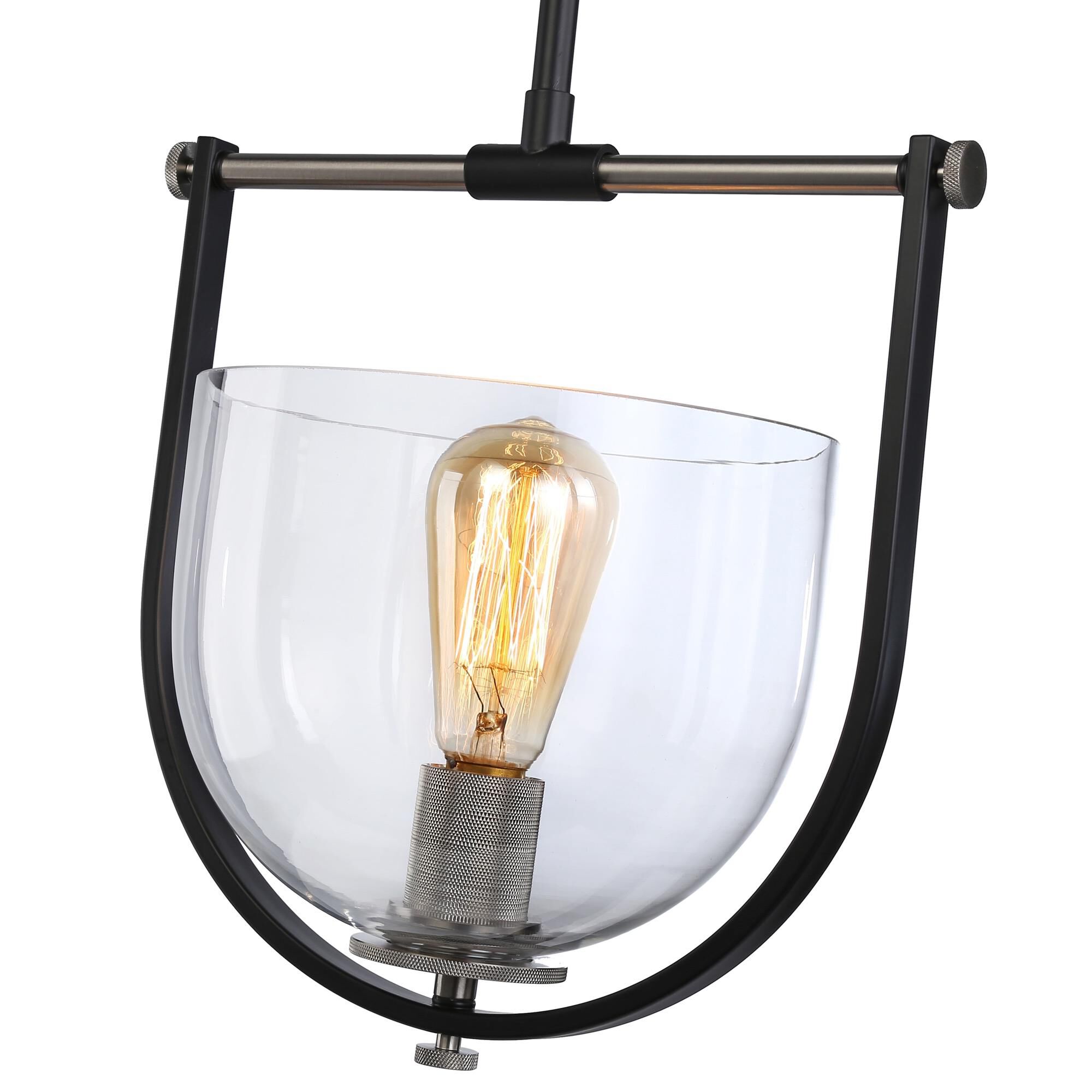 Shown in Black & Nickel finish and Glass shade