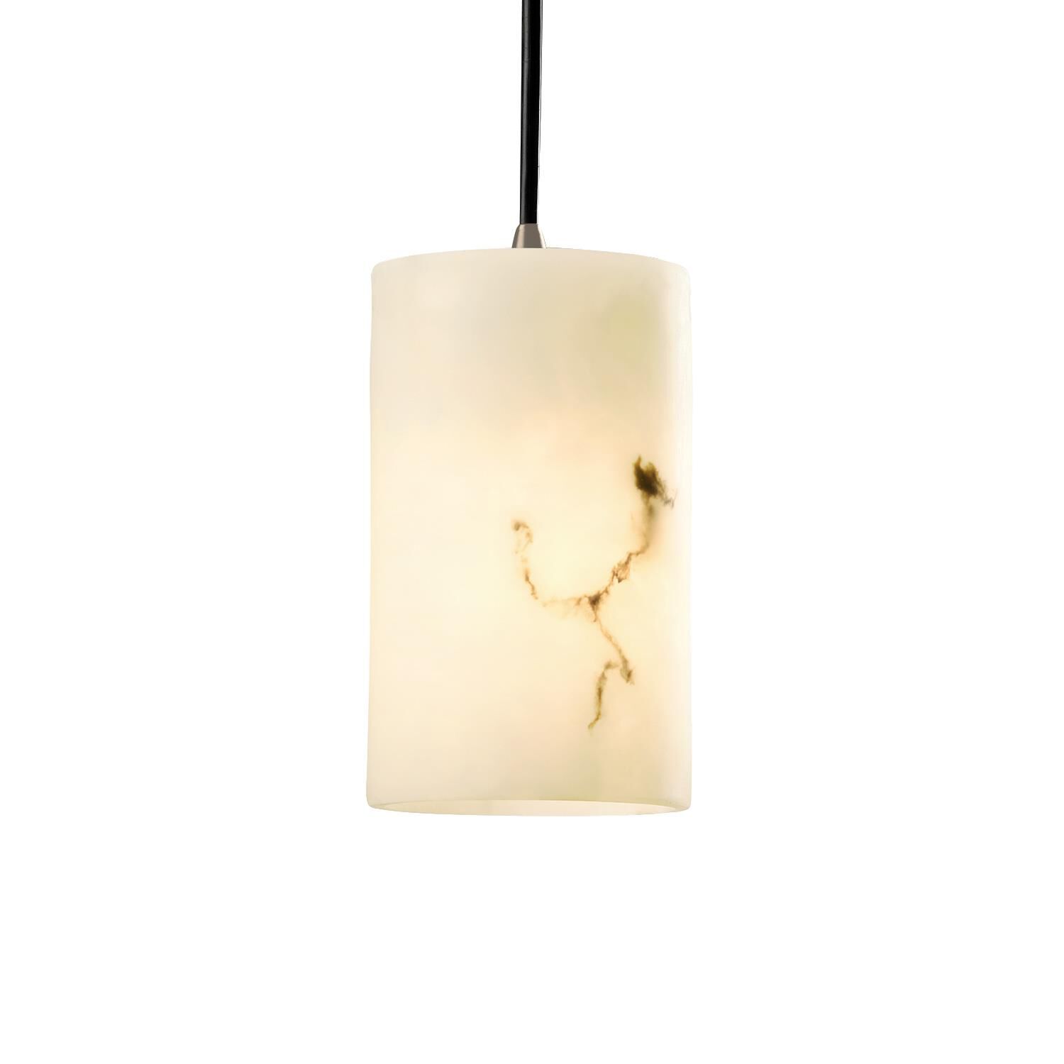 Shown in Antique Brass finish and Faux Alabaster Resin glass and Cylinder with Flat Rim accent