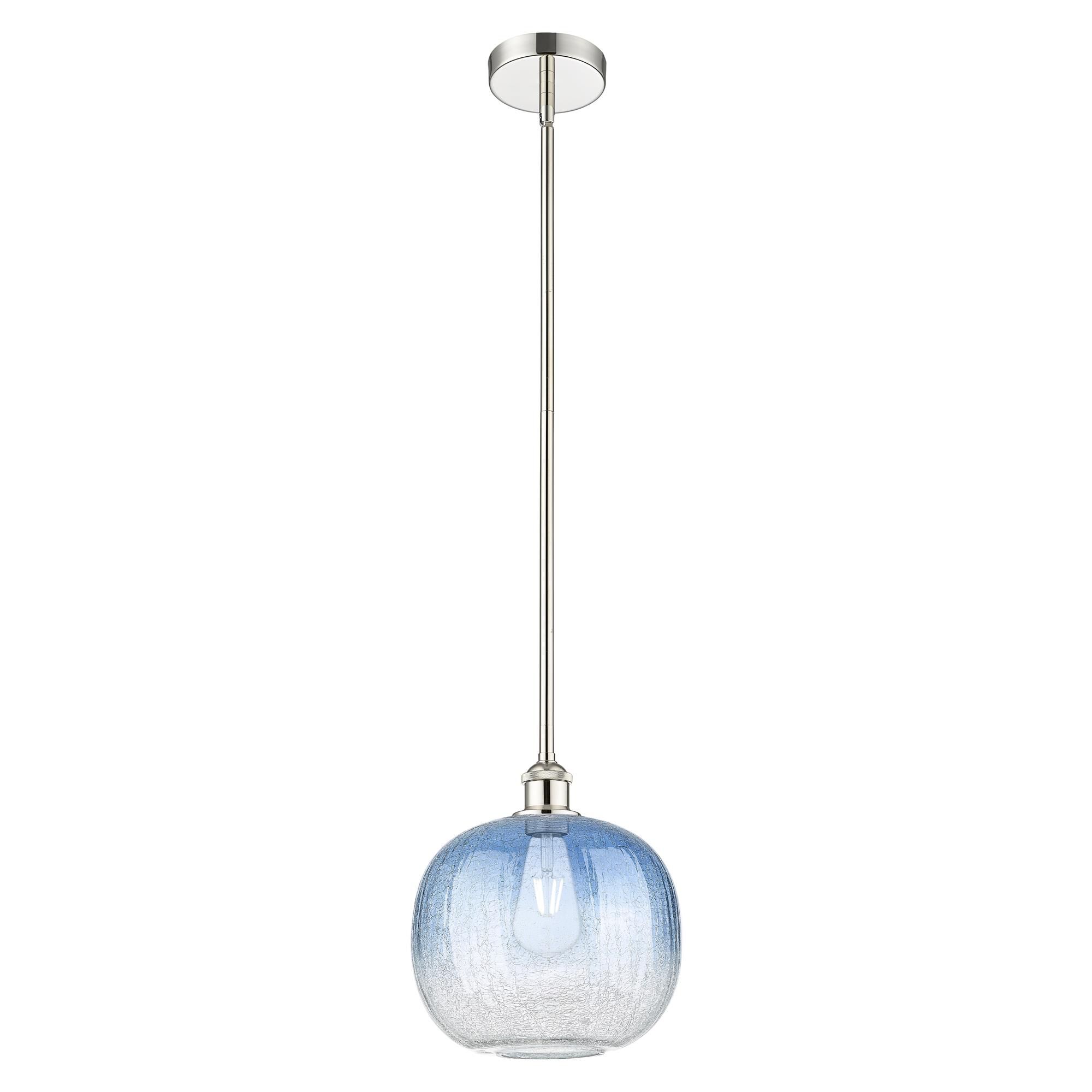 Shown in Polished Nickel finish and Sapphire Blue glass