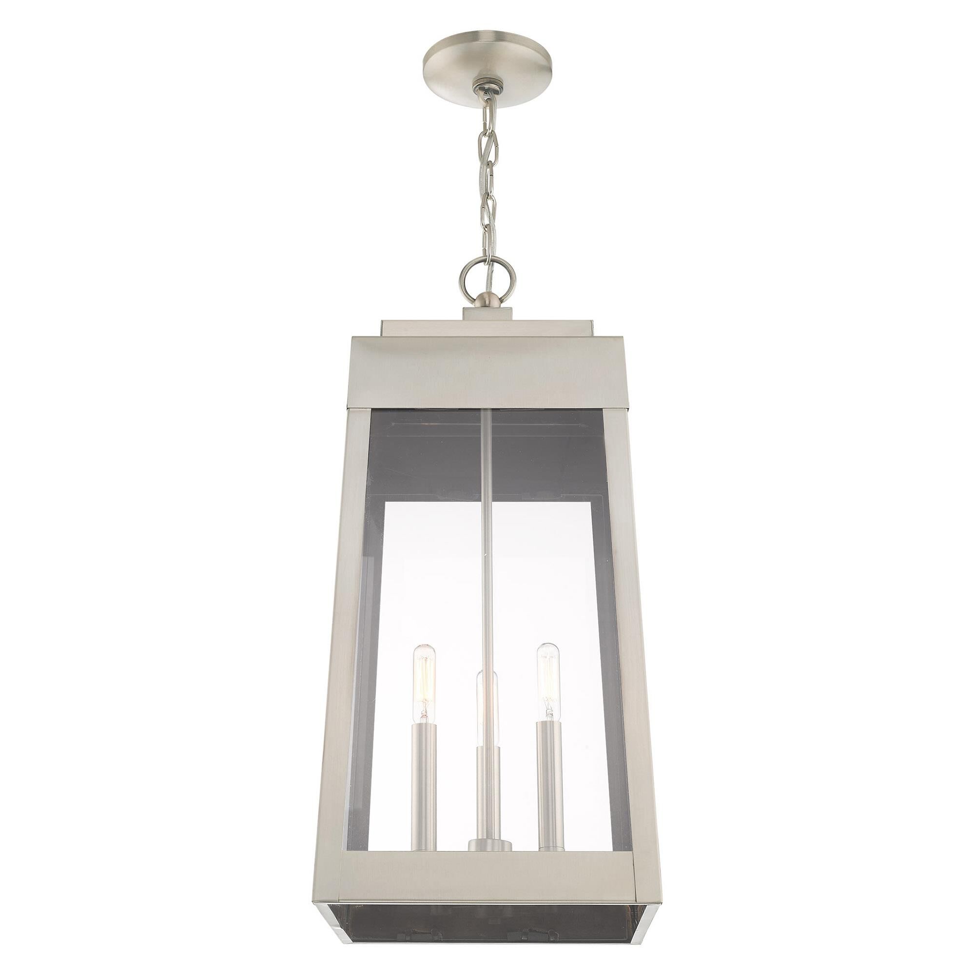 Shown in Brushed Nickel finish and Clear glass