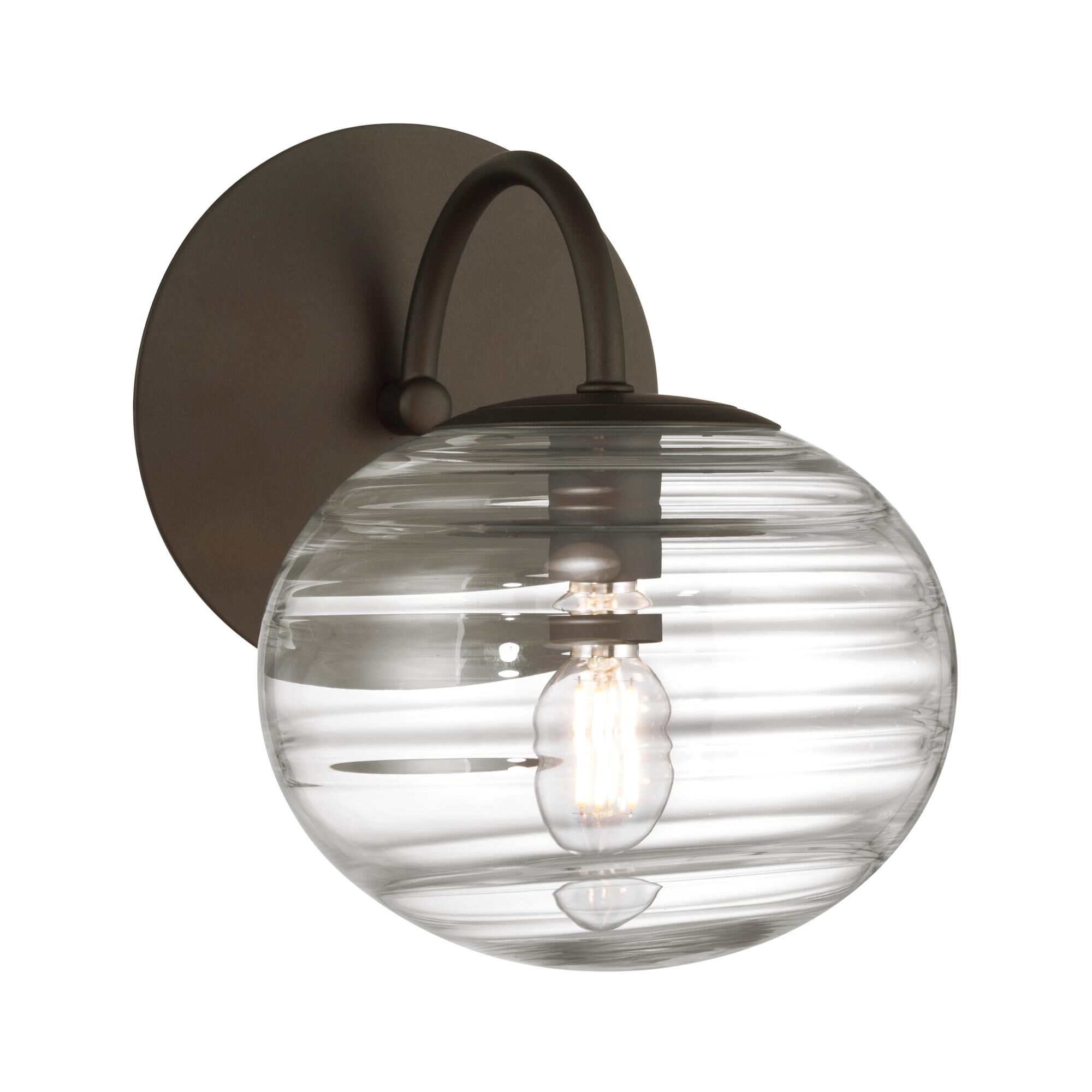 Shown in Dark Bronze finish and Clear Ribbed glass